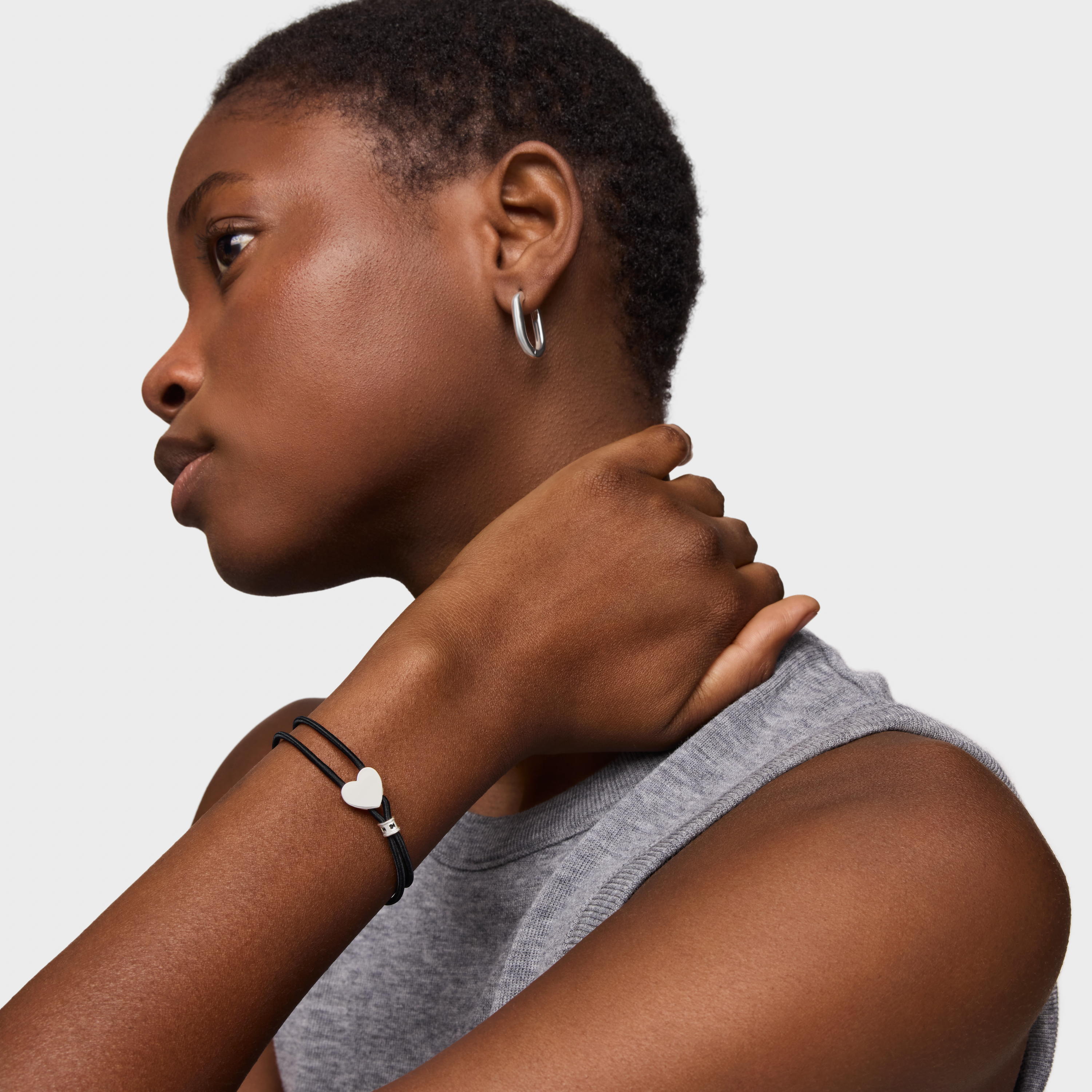 Black elastic Sweet Dolls Bracelet with silver heart