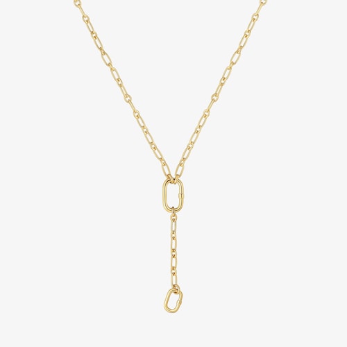 Średni naszyjnik ze srebra pokrytego 18-karatowym złotem z detalem w postaci wisiorka oraz pierścionkiem Hold Oval