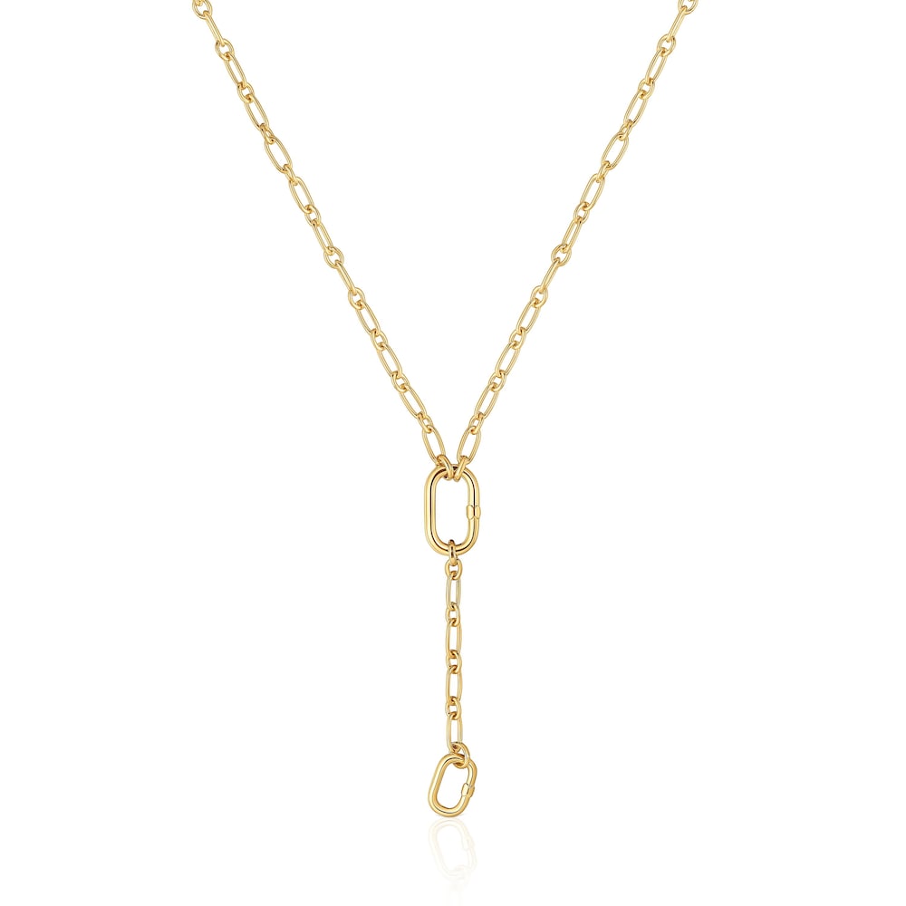 Medium 18kt gold plating over silver Necklace with pendant detail and ring Hold Oval image number 0
