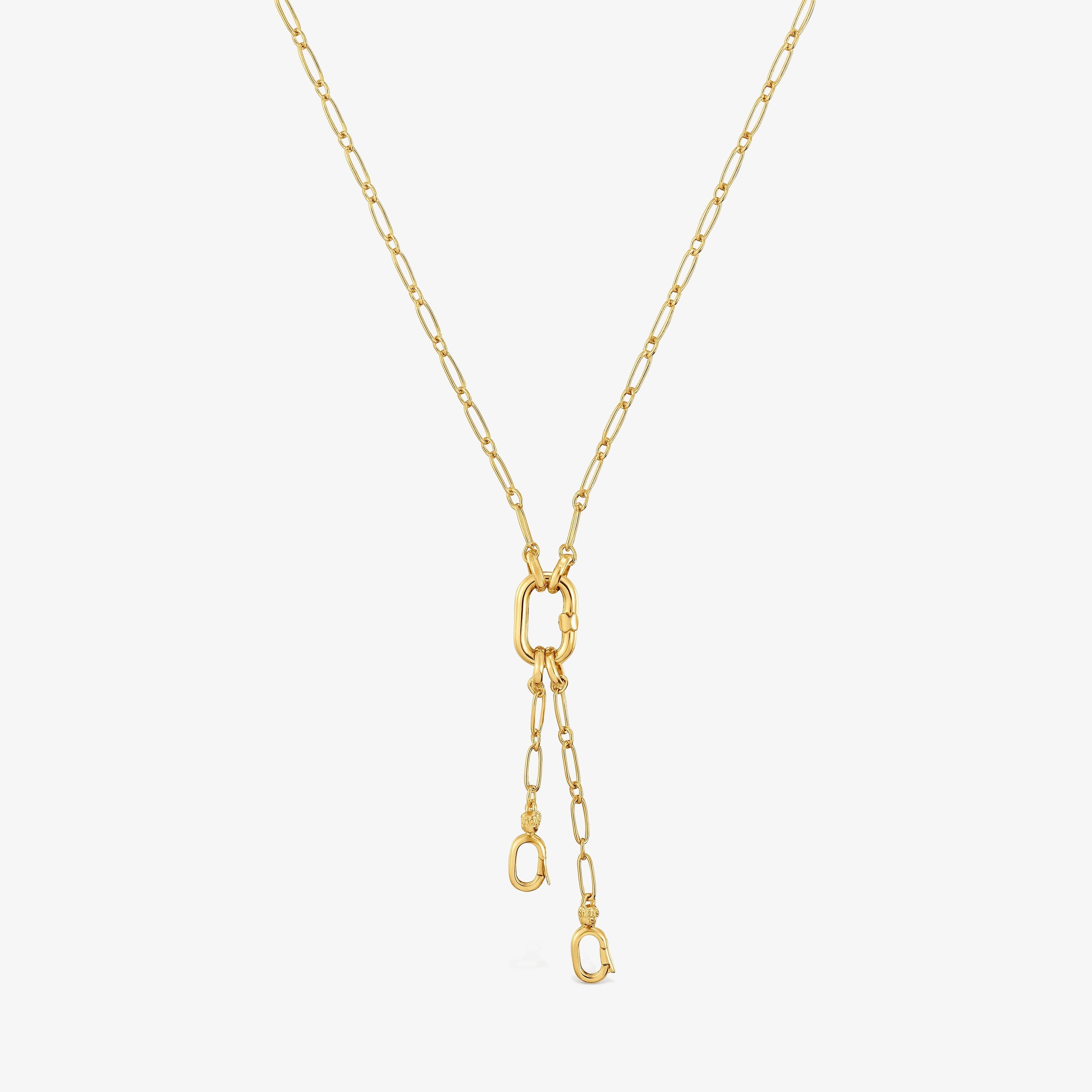 Short 18K gold vermeil Necklace with double pendant detail and ring Hold Oval