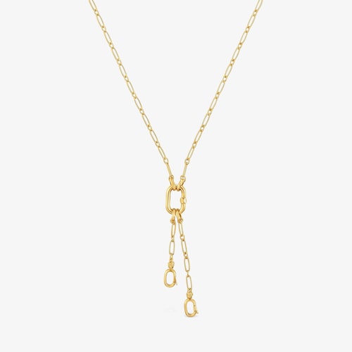 Collar corto con ba&ntilde;o de oro 18 kt sobre plata con doble detalle colgante y anilla Hold Oval