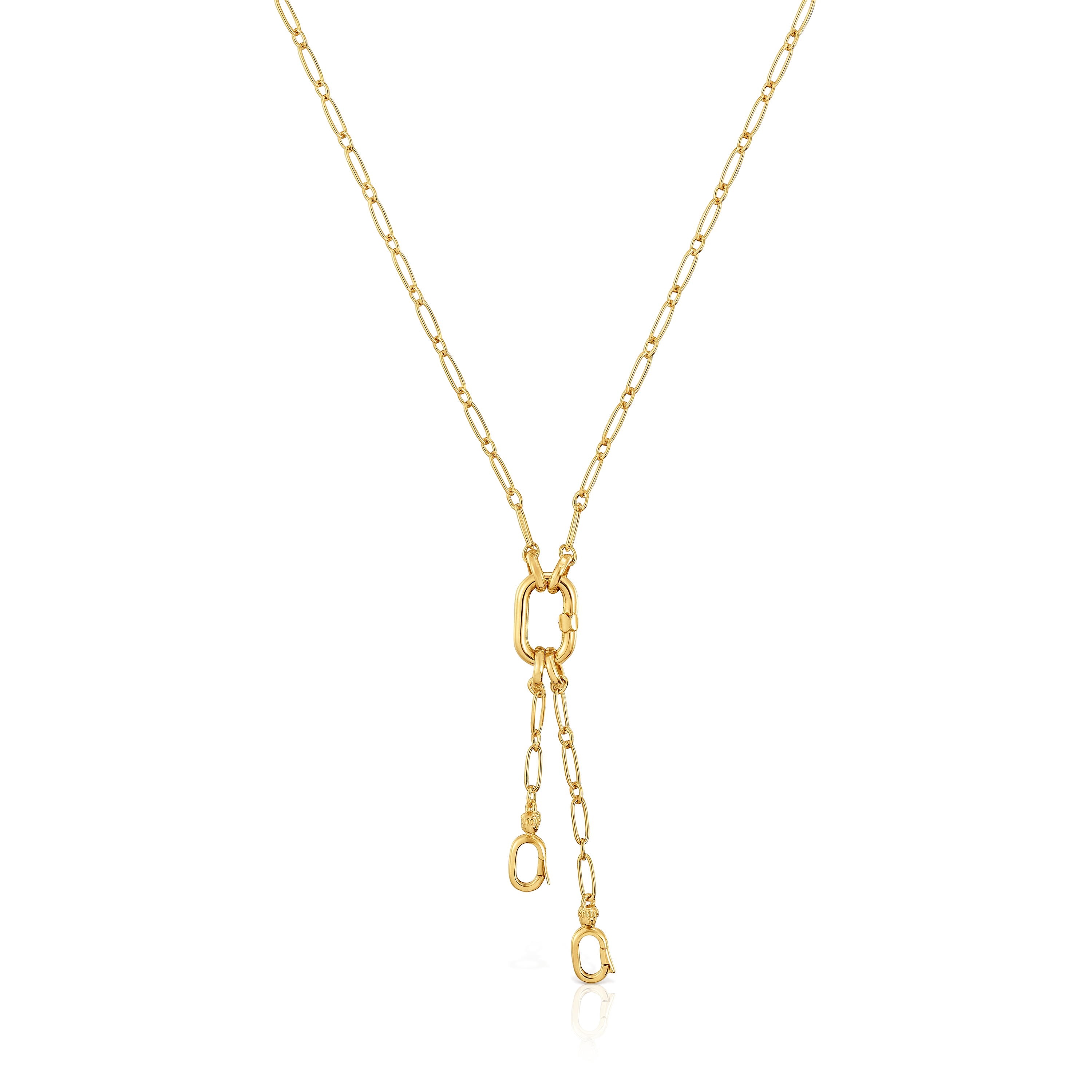 Collar corto con baño de oro 18 kt sobre plata con doble detalle colgante y anilla Hold Oval