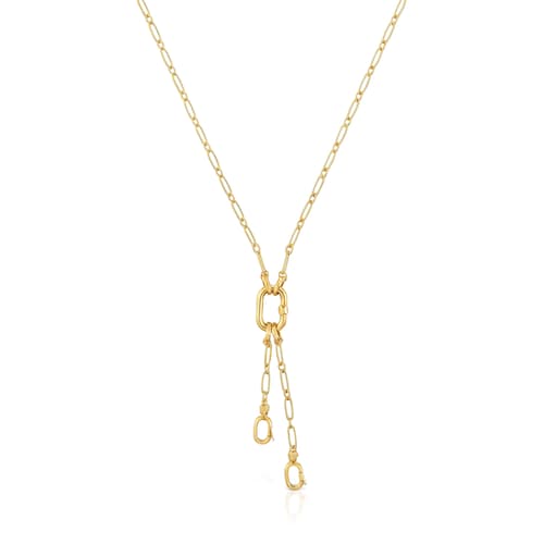 Short 18kt gold plating over silver Necklace with double pendant detail and ring Hold Oval