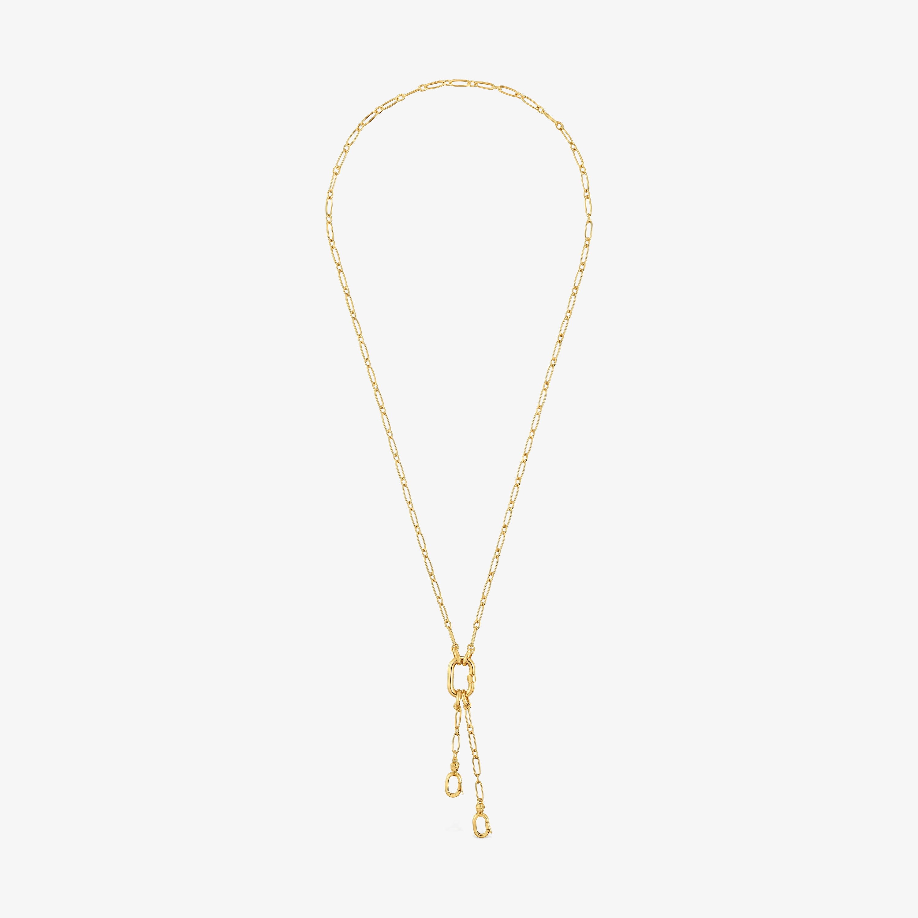 Short 18K gold vermeil Necklace with double pendant detail and ring Hold Oval