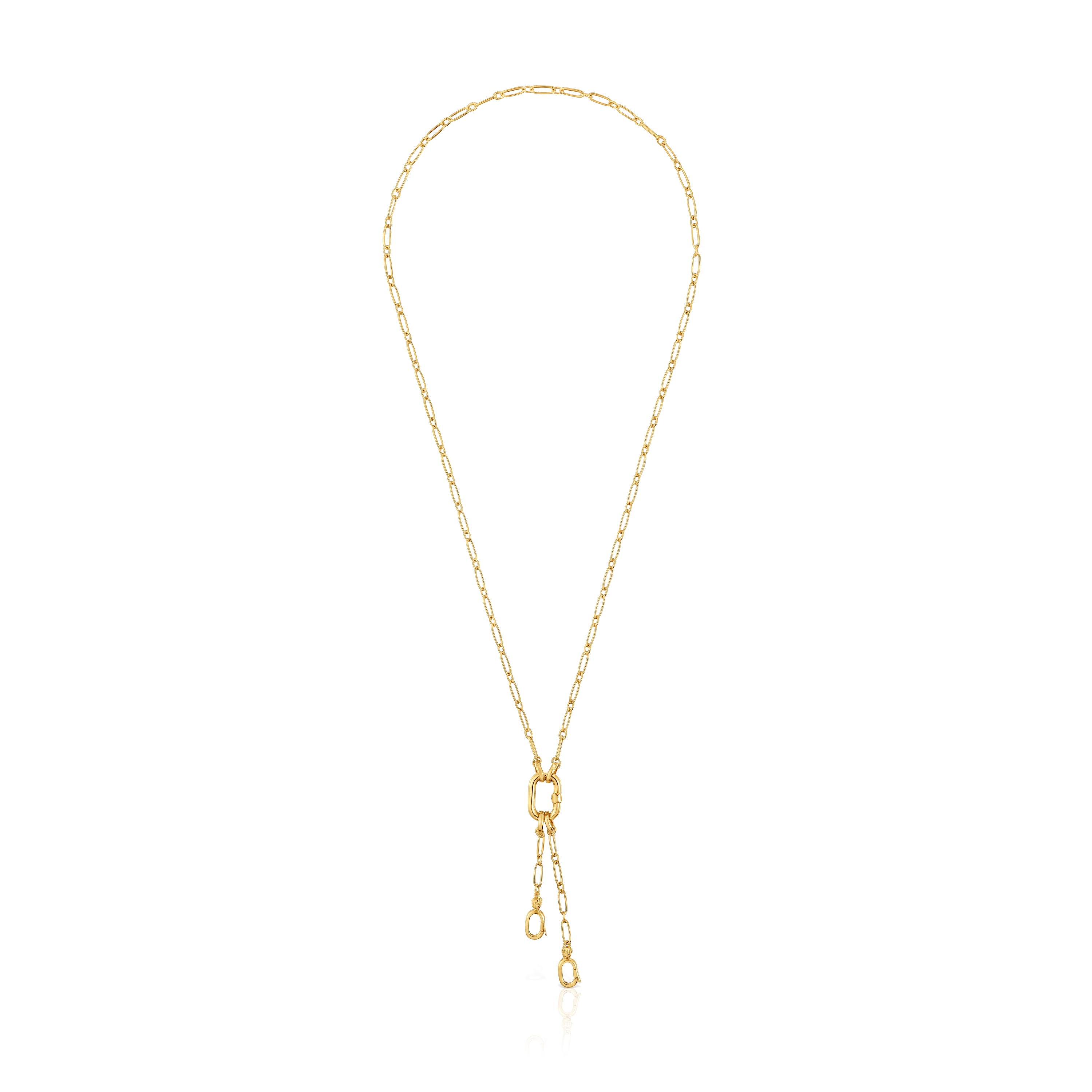 Collar corto con baño de oro 18 kt sobre plata con doble detalle colgante y anilla Hold Oval