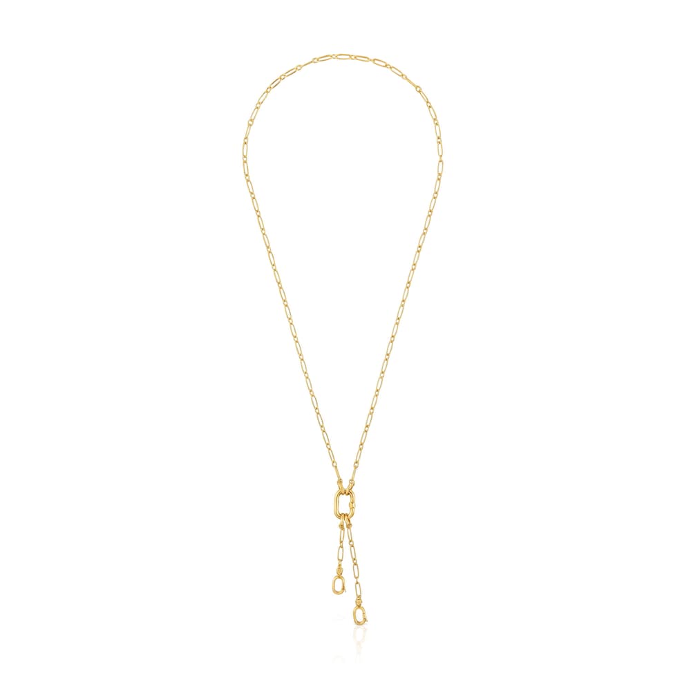 Short 18kt gold plating over silver Necklace with double pendant detail and ring Hold Oval image number 1