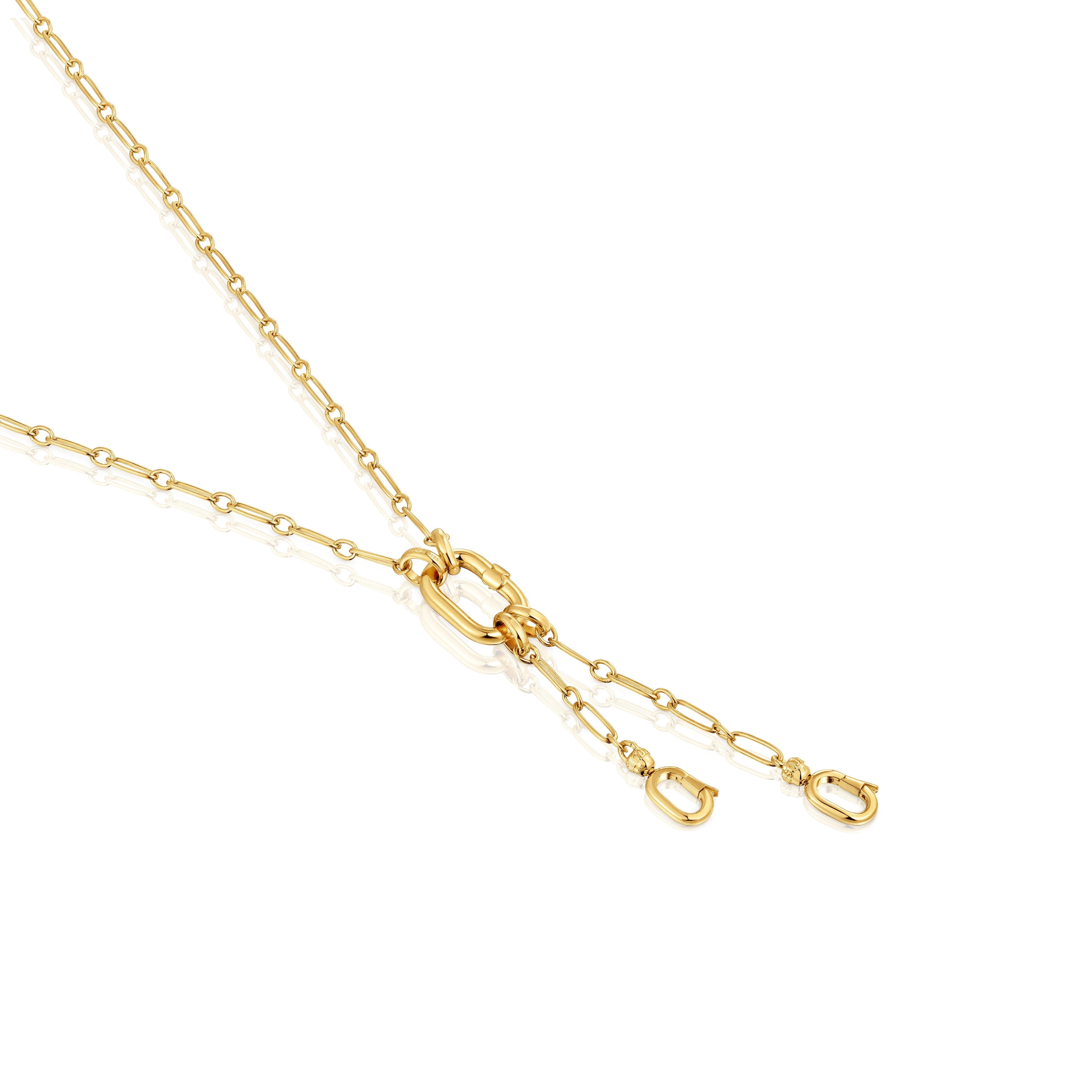 Collar corto con baño de oro 18 kt sobre plata con doble detalle colgante y anilla Hold Oval