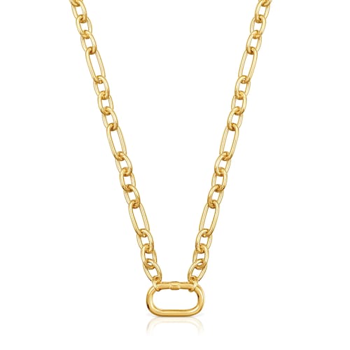 Collar corto con baño de oro 18 kt sobre plata y anilla Hold Oval