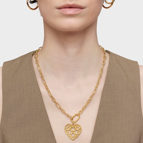 Collar corto con baño de oro 18 kt sobre plata y anilla Hold Oval
