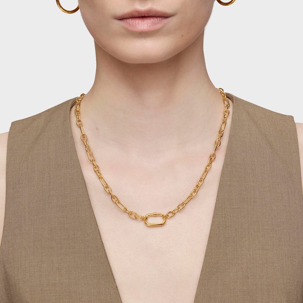 Short 18kt gold plating over silver Necklace with ring Hold Oval Short 18kt gold plating over silver Necklace with ring Hold Oval