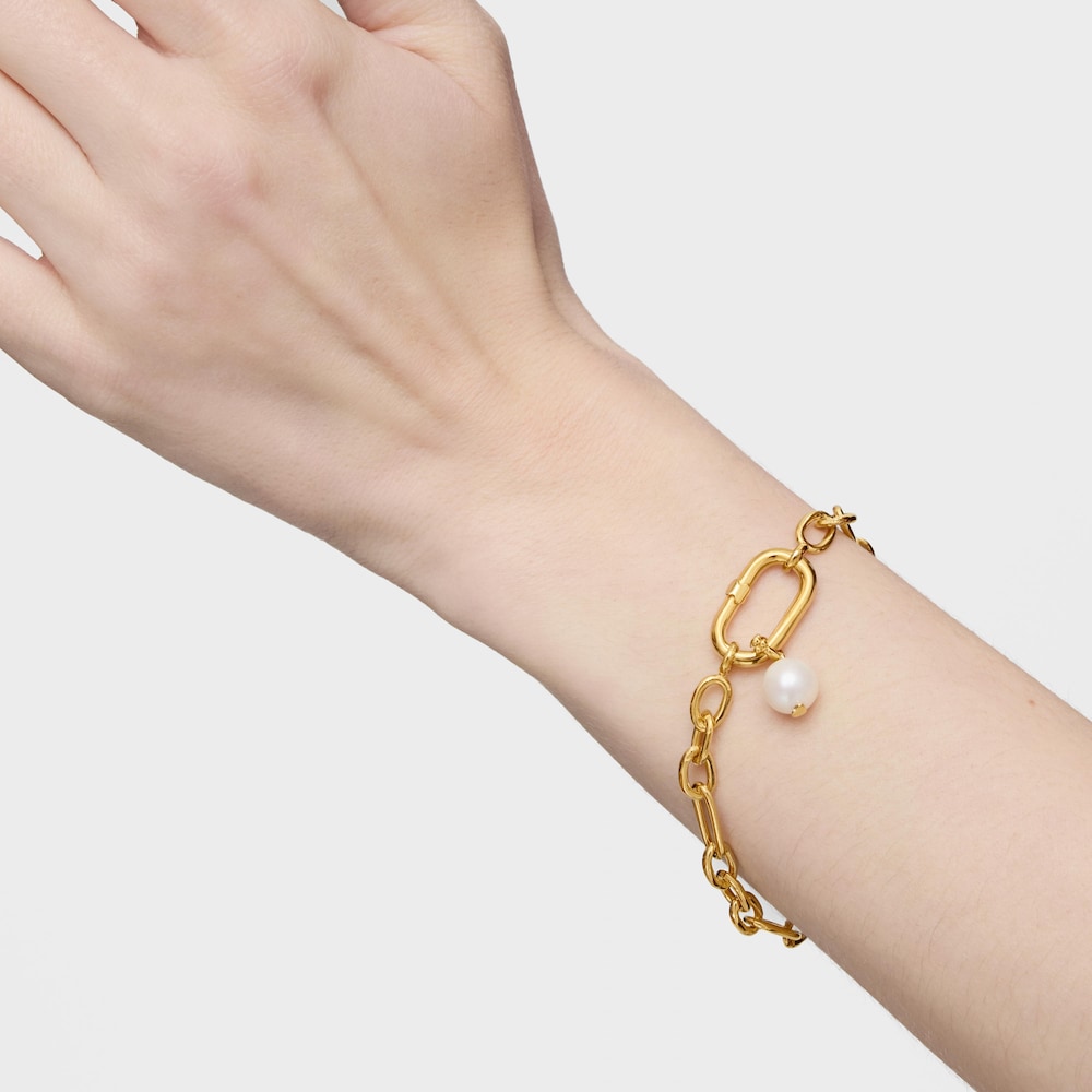 Pulsera cadena con baño de oro 18 kt sobre plata y anilla Hold Oval image number 4