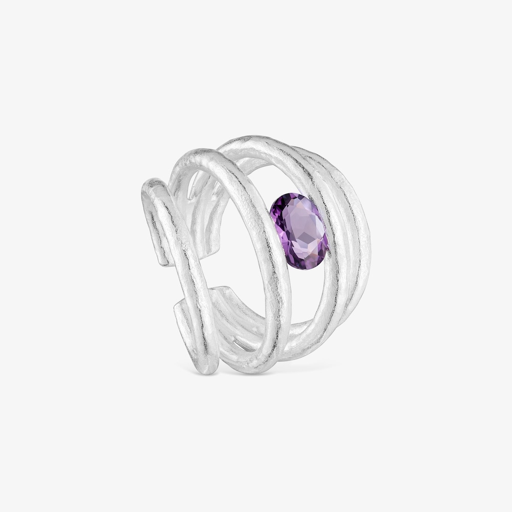 Bague ouverte en argent et am&eacute;thyste Duna