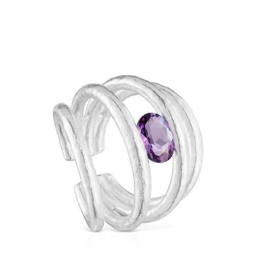 Silver open Ring with amethyst Duna