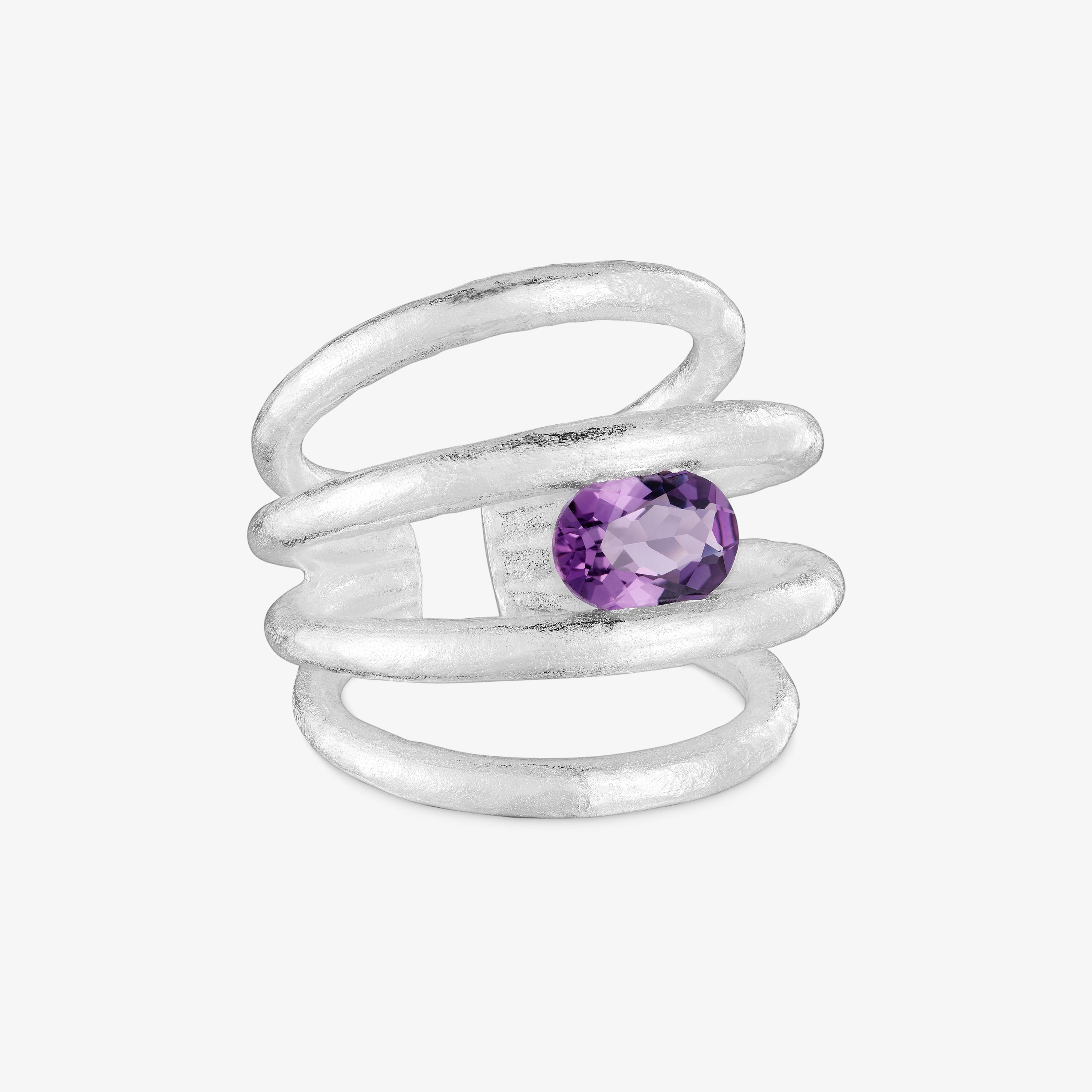 Silver open Ring with amethyst Duna