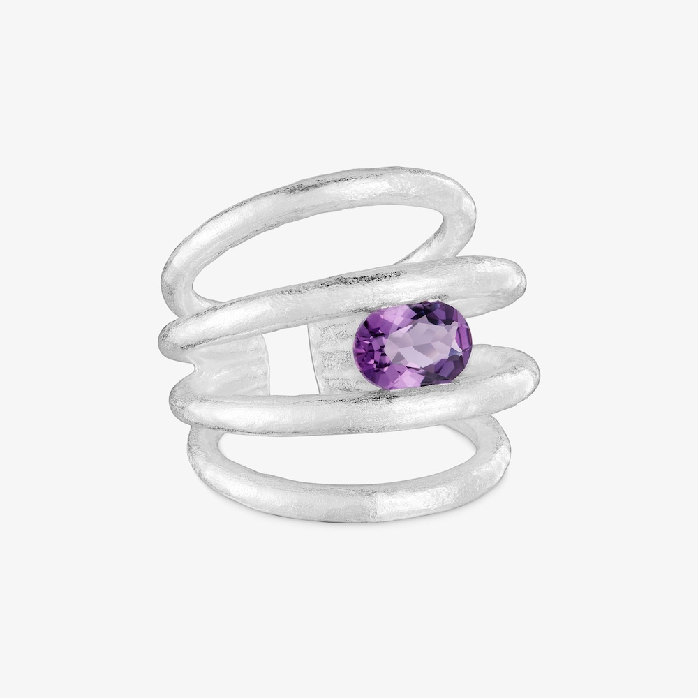 Bague ouverte en argent et am&eacute;thyste Duna