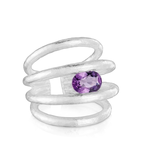Silver open Ring with amethyst Duna