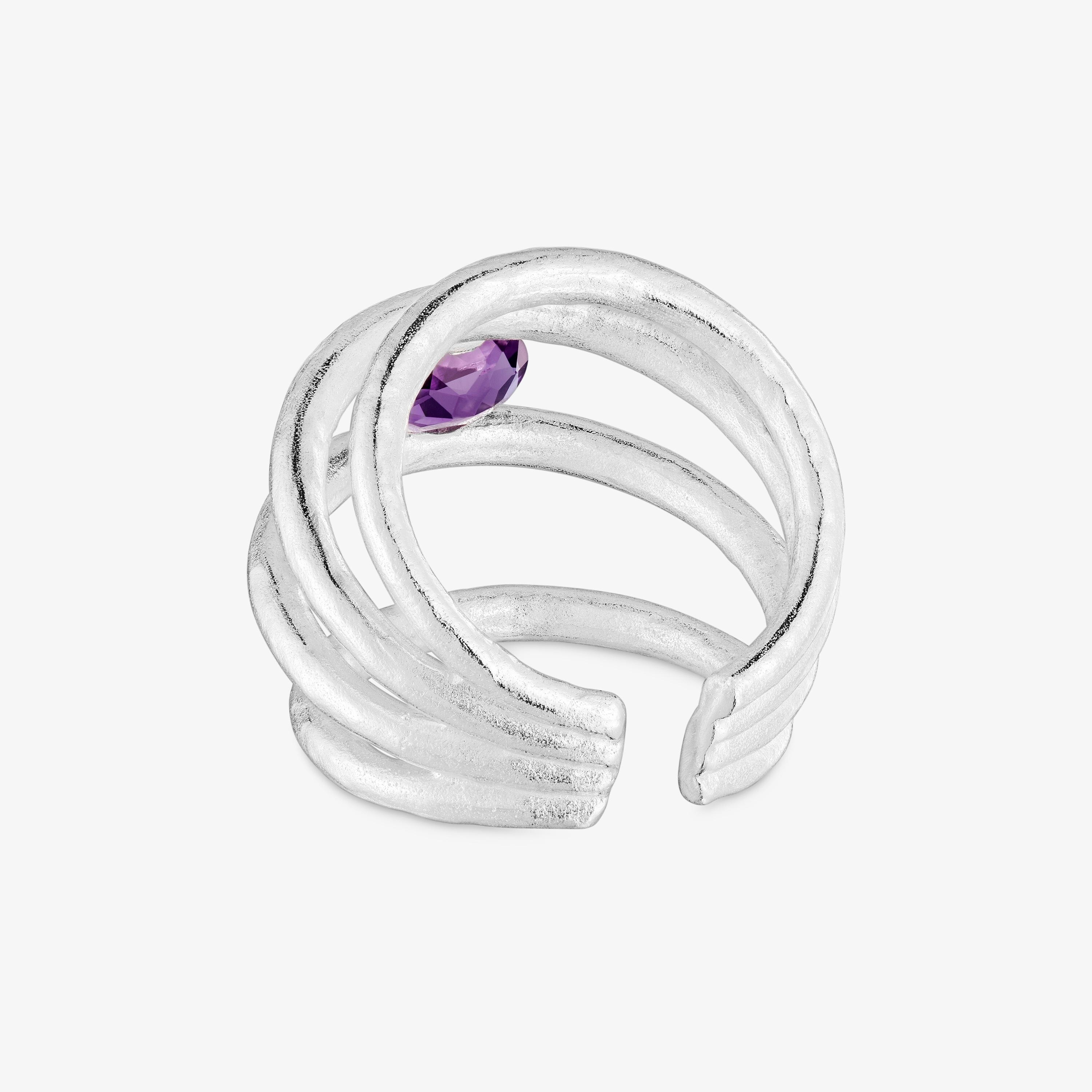 Silver open Ring with amethyst Duna