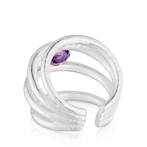 Silver open Ring with amethyst Duna