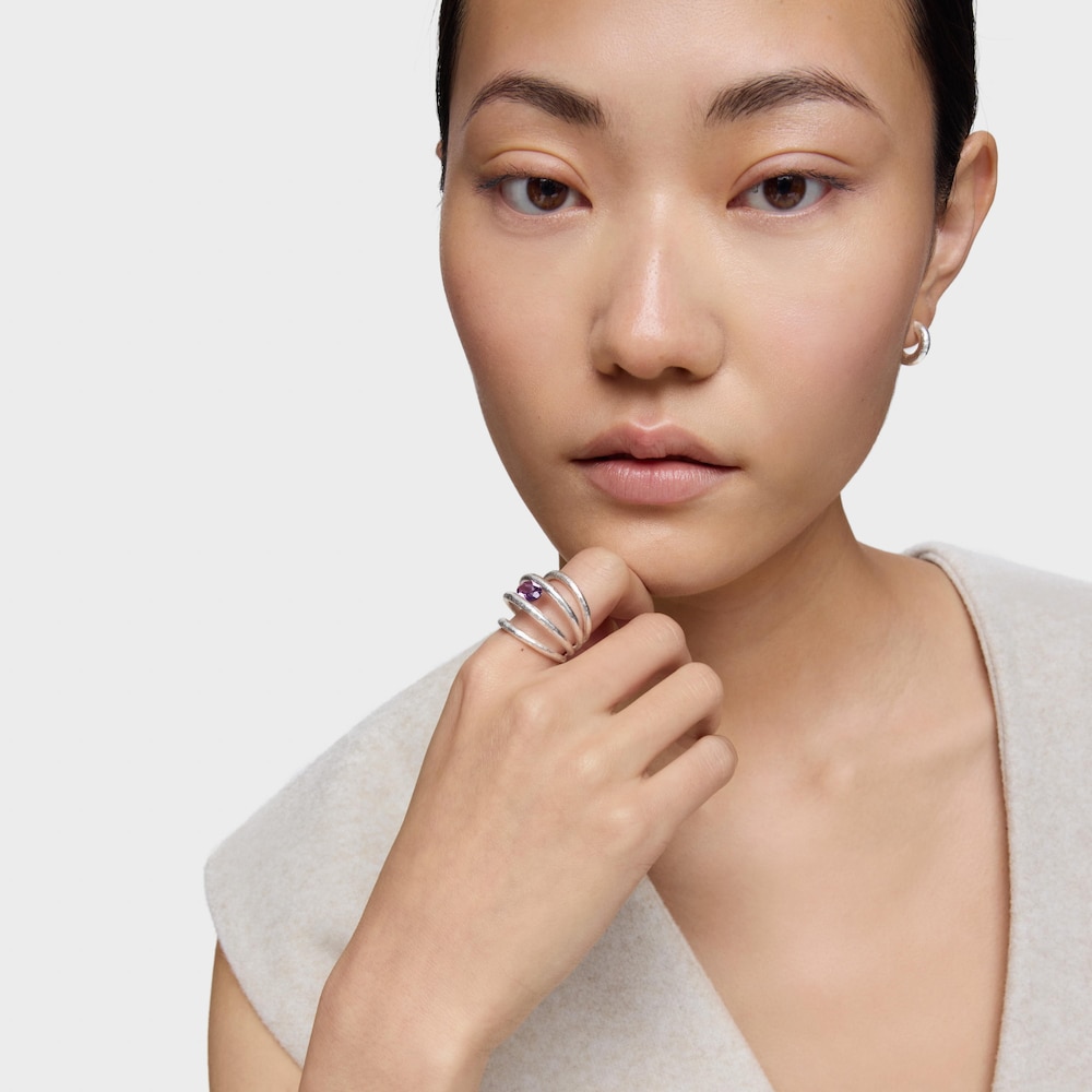 Bague ouverte en argent et am&eacute;thyste Duna