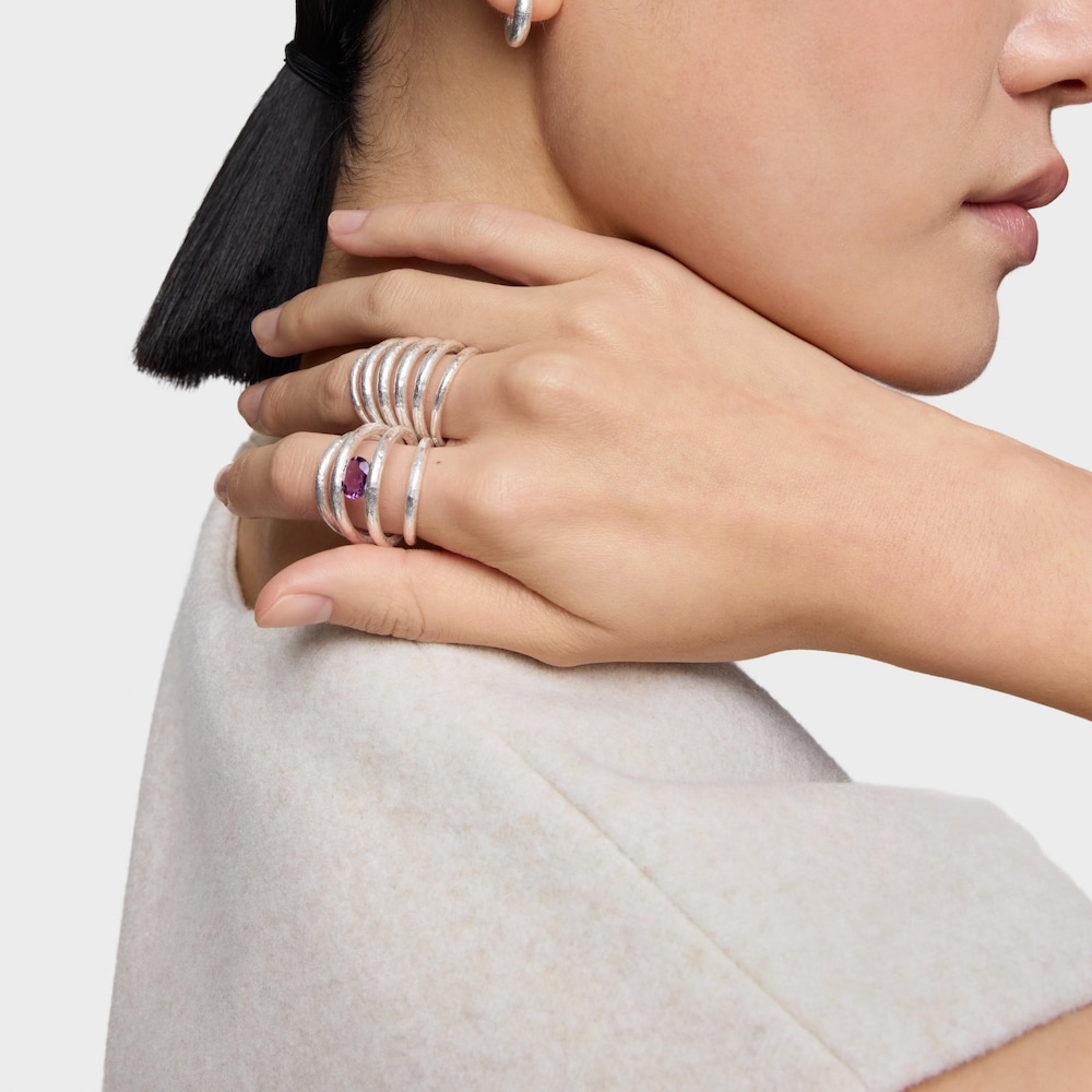 Silver open Ring with amethyst Duna image number 4