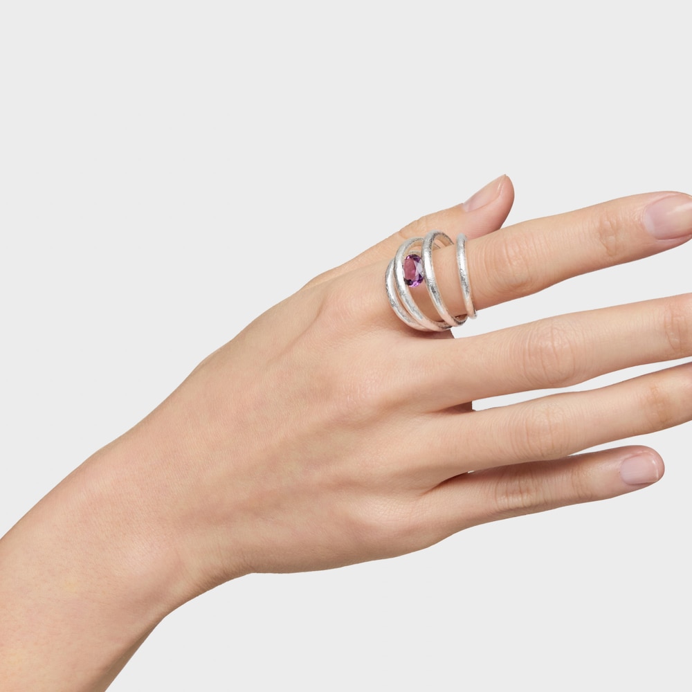 Silver open Ring with amethyst Duna image number 5
