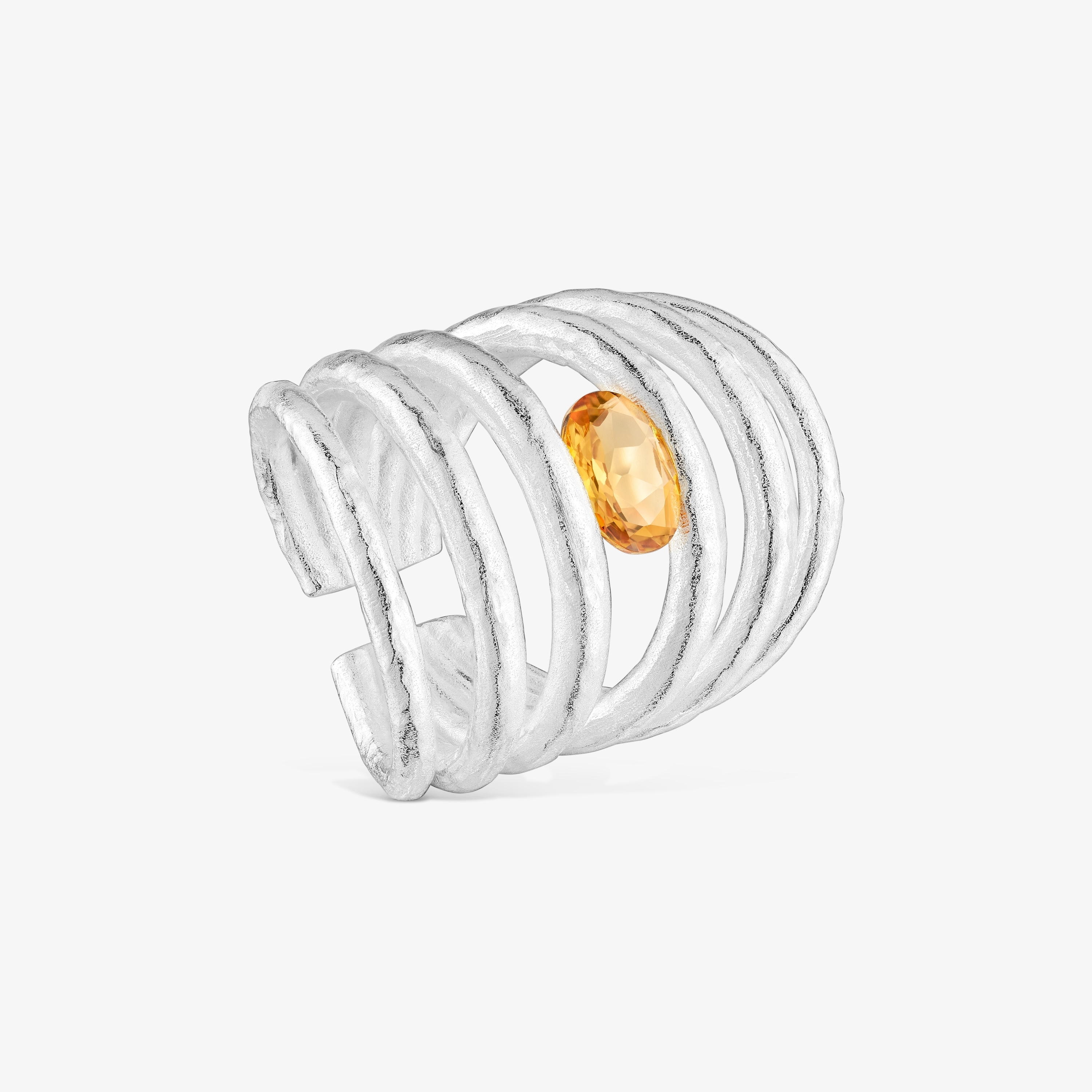 Silver and citrine open Ring Duna