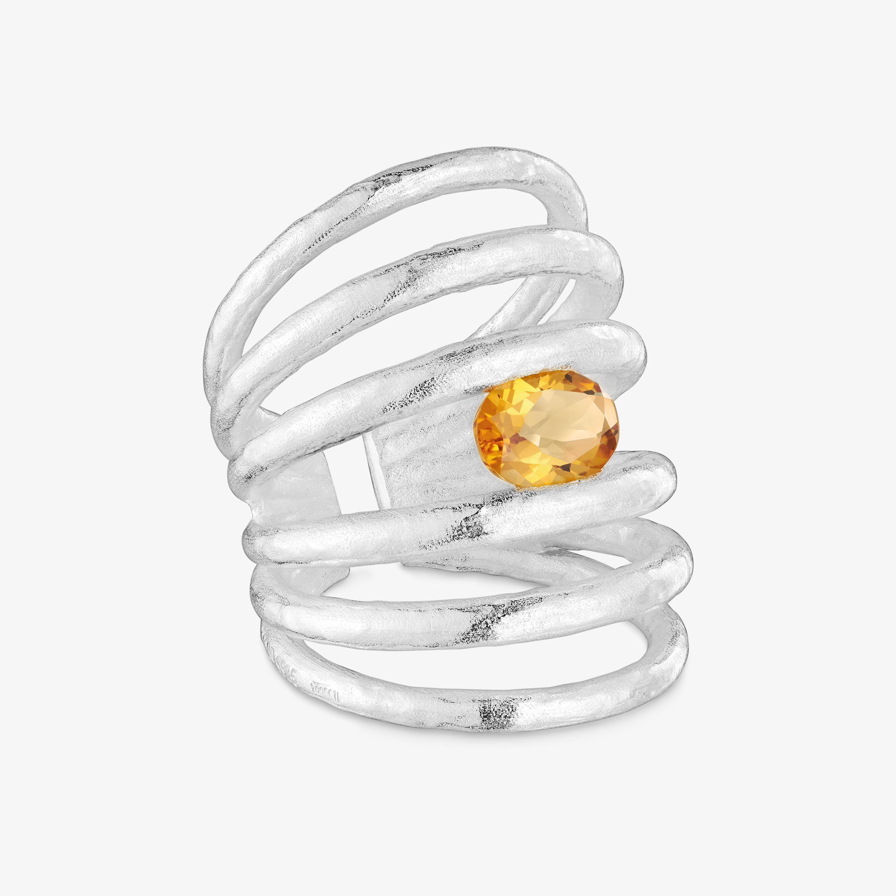 Silver and citrine open Ring Duna