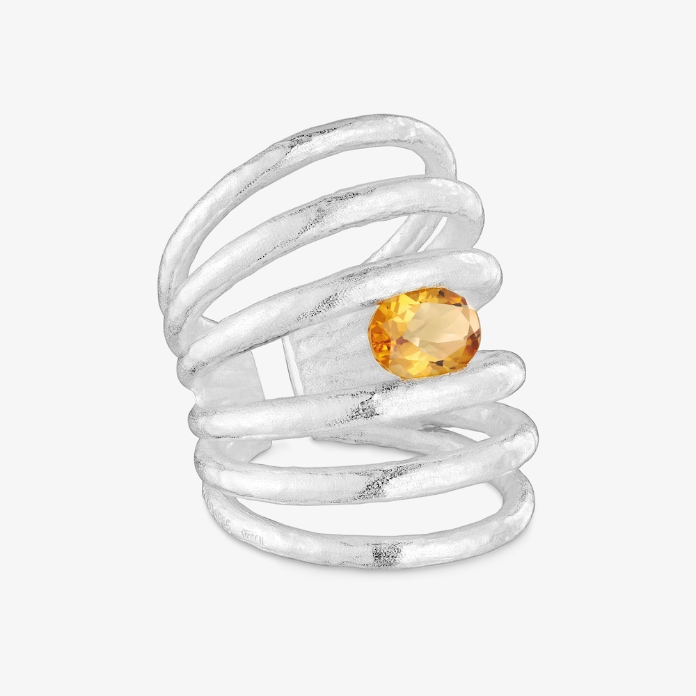 Silver and citrine open Ring Duna