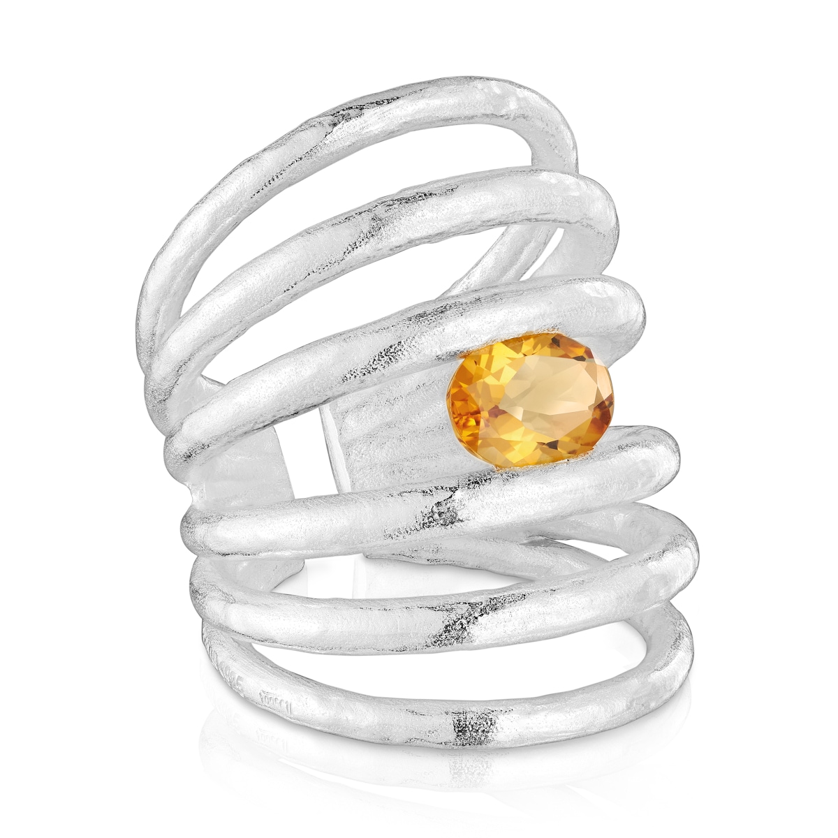 Silver and citrine open Ring Duna