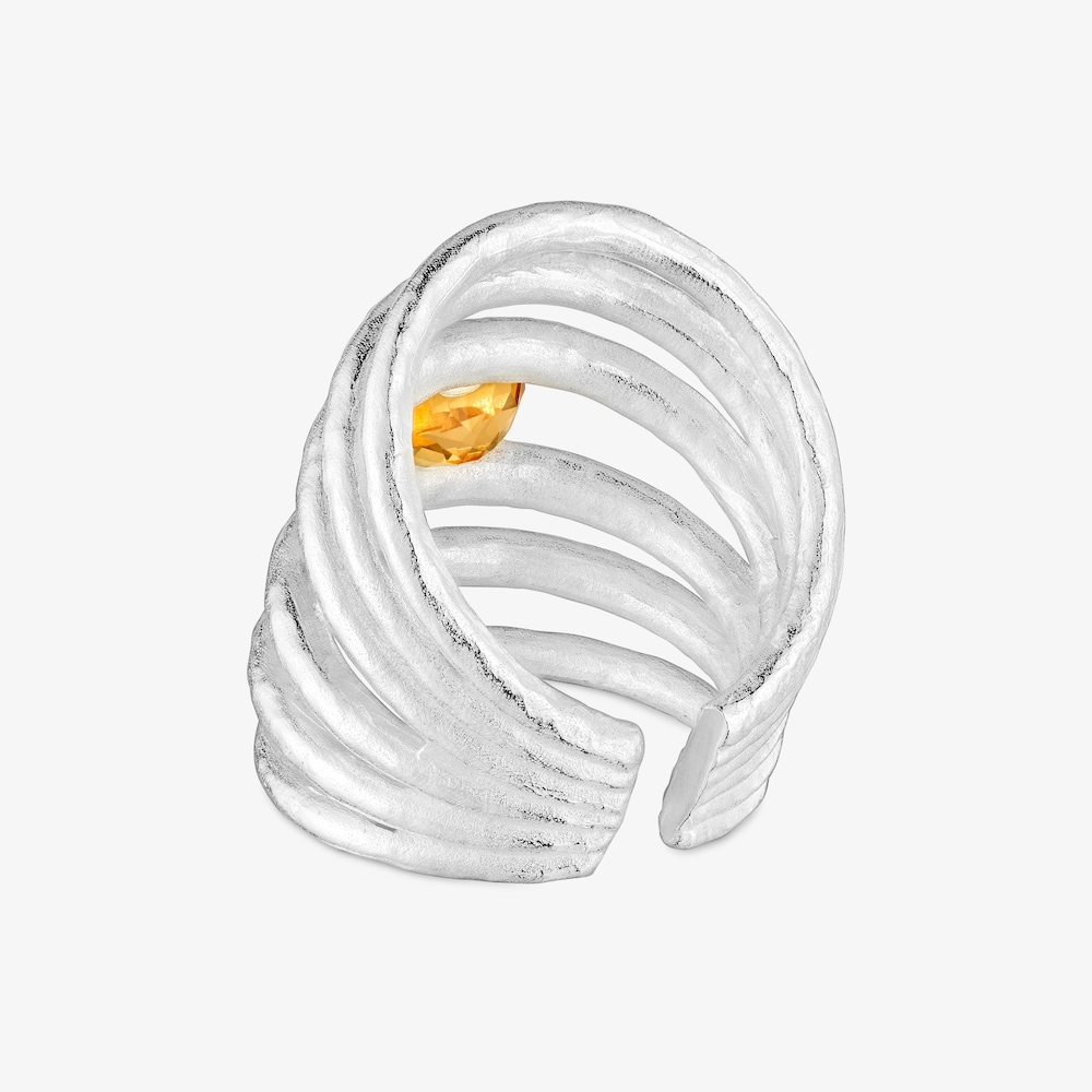Silver and citrine open Ring Duna