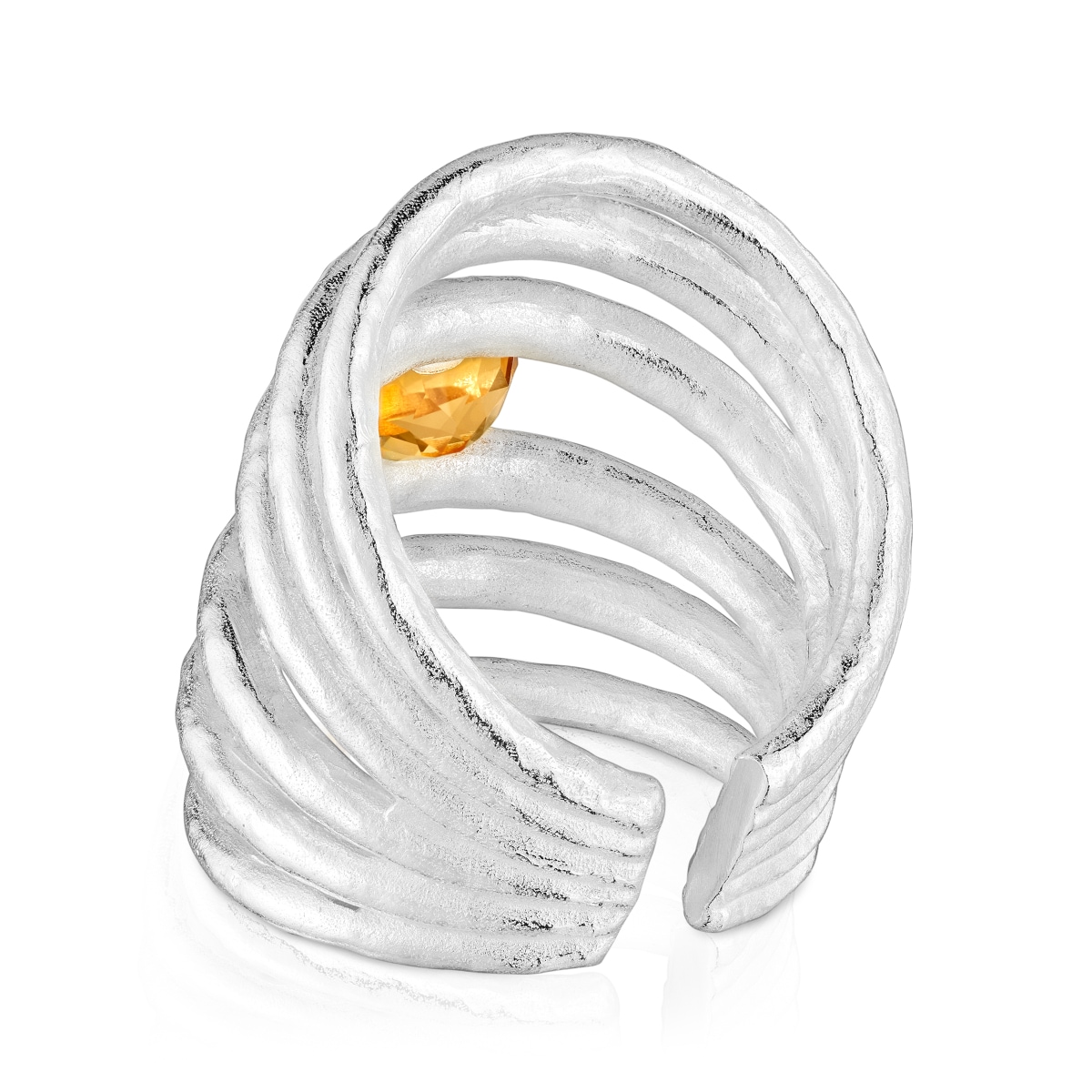 Silver and citrine open Ring Duna