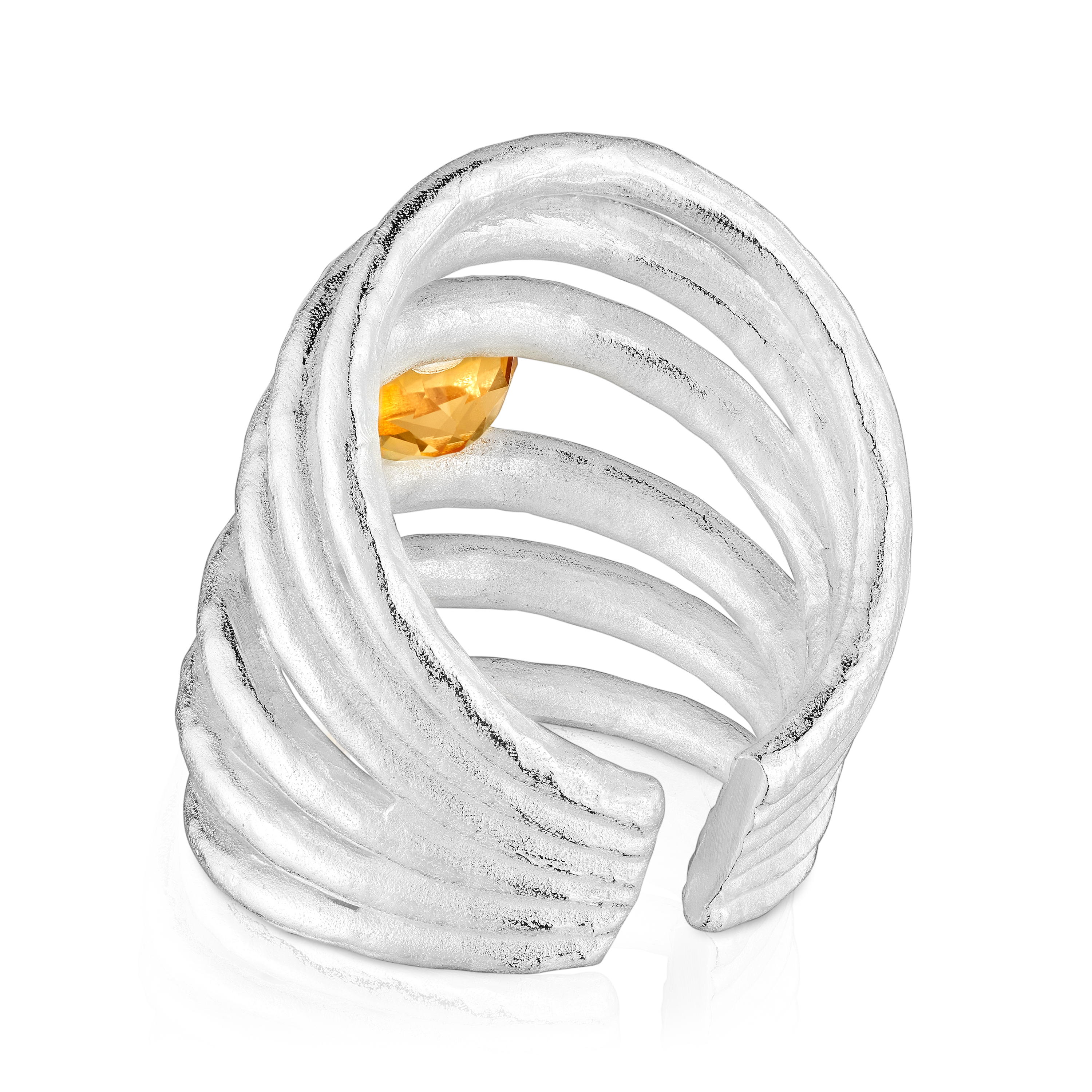 Silver and citrine open Ring Duna