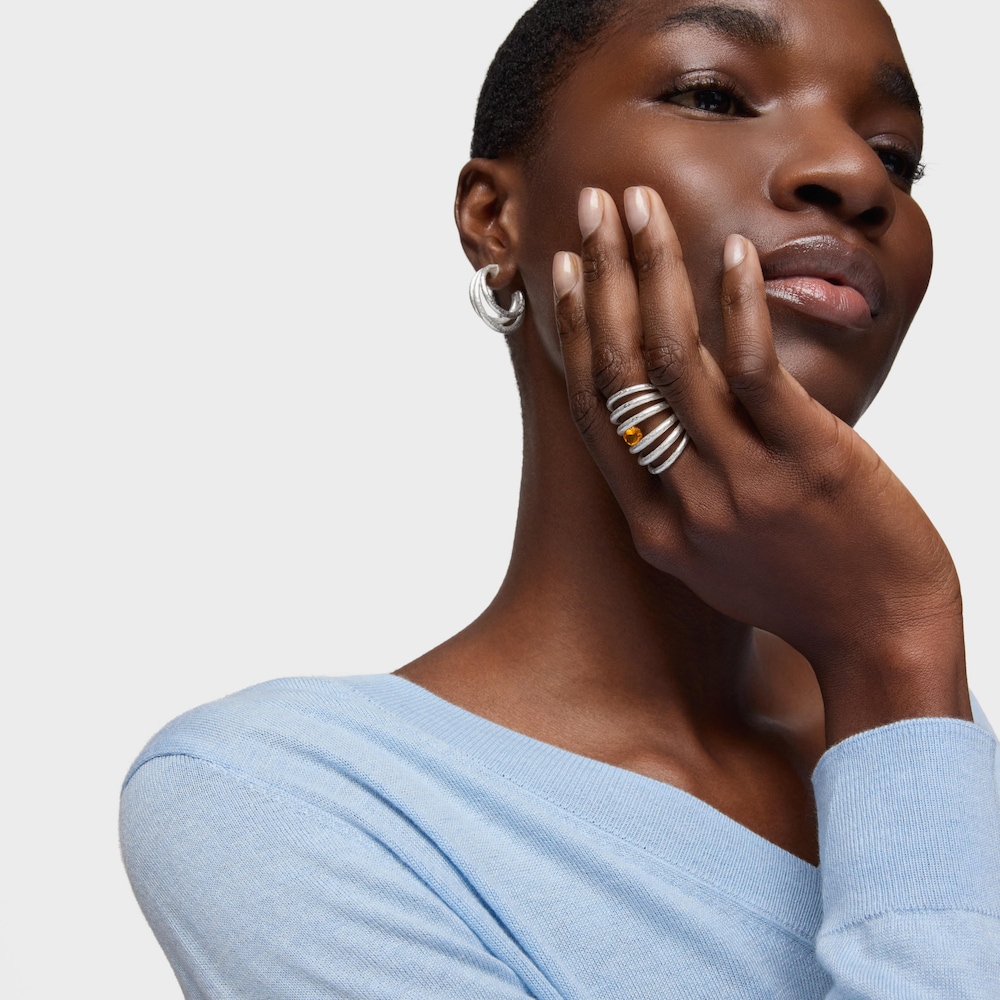 Silver and citrine open Ring Duna