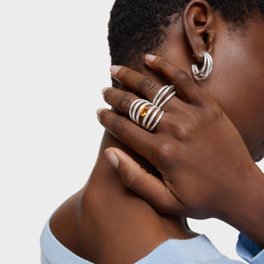 Silver and citrine open Ring Duna