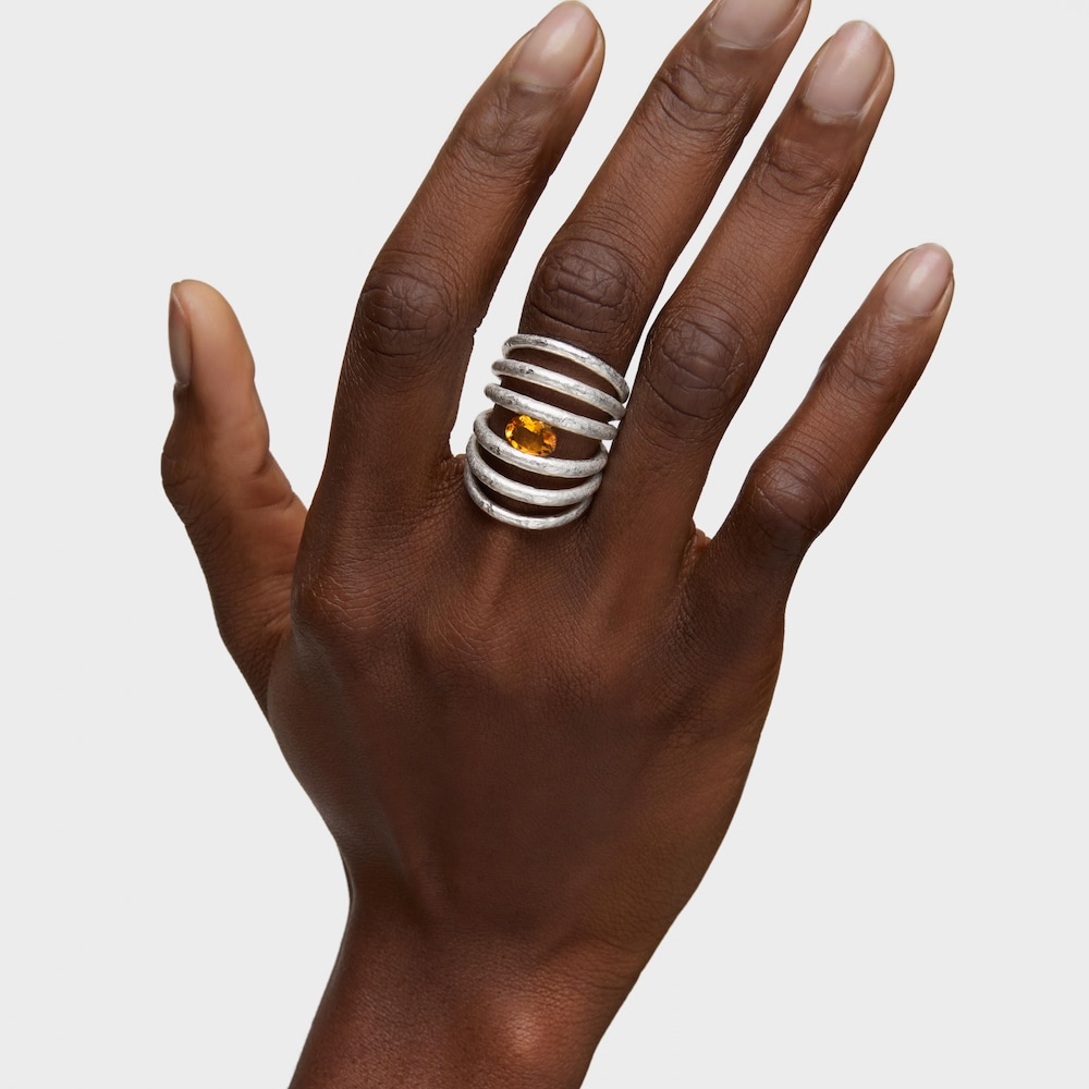 Silver and citrine open Ring Duna