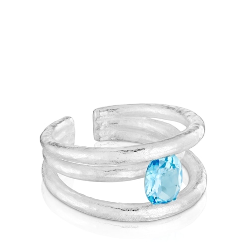 Anillo abierto de plata y topacio Duna
