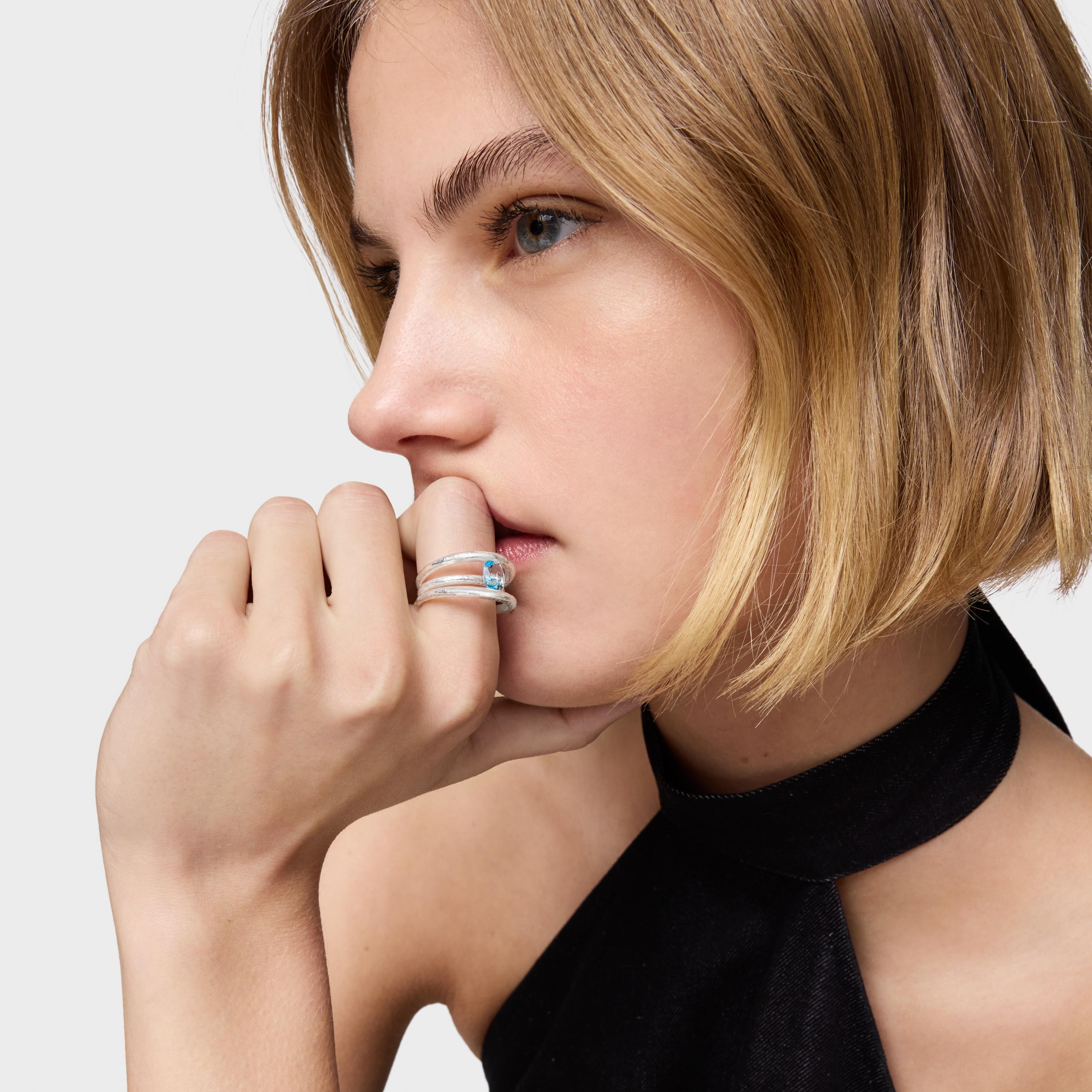 Silver open Ring with topaz Duna