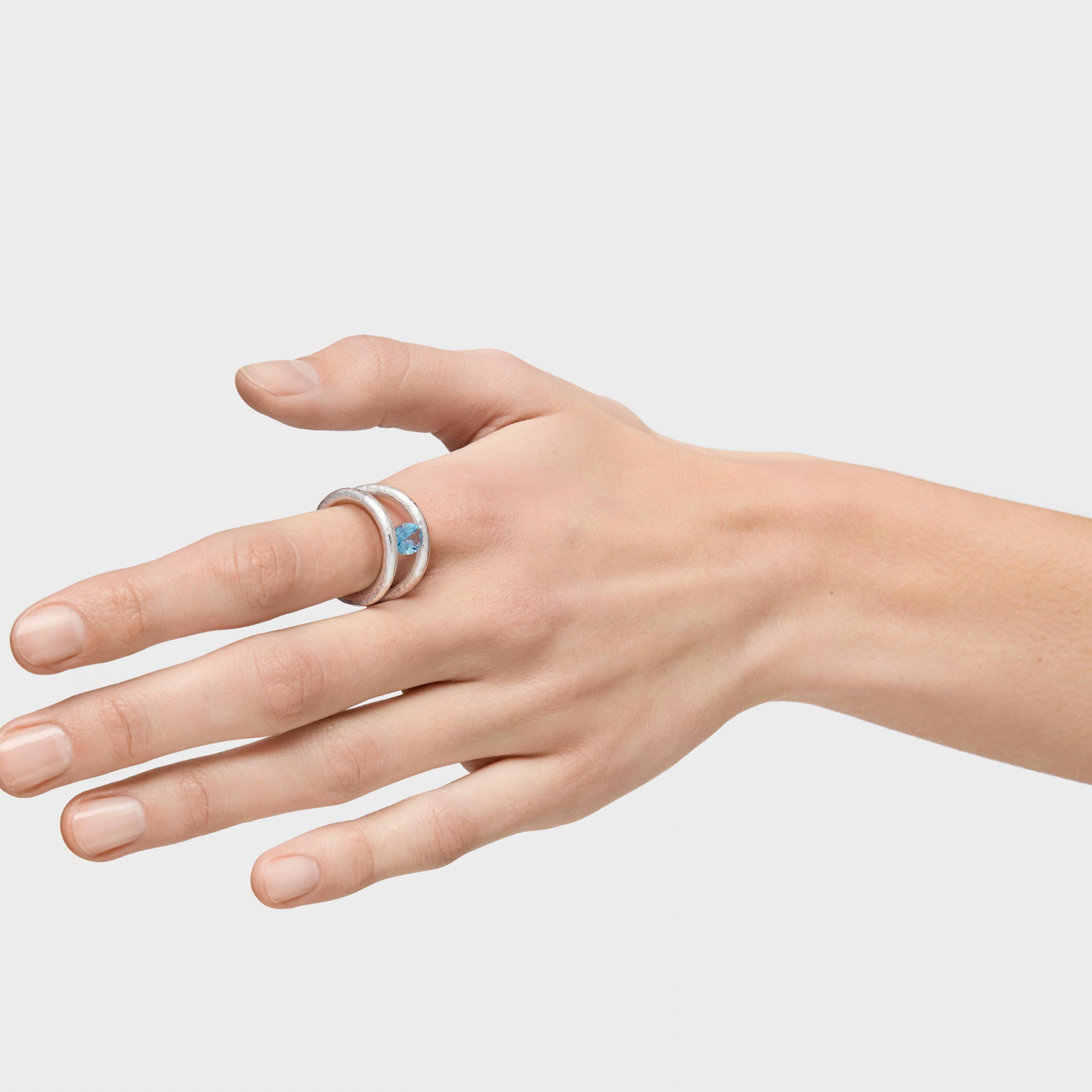 Silver open Ring with topaz Duna