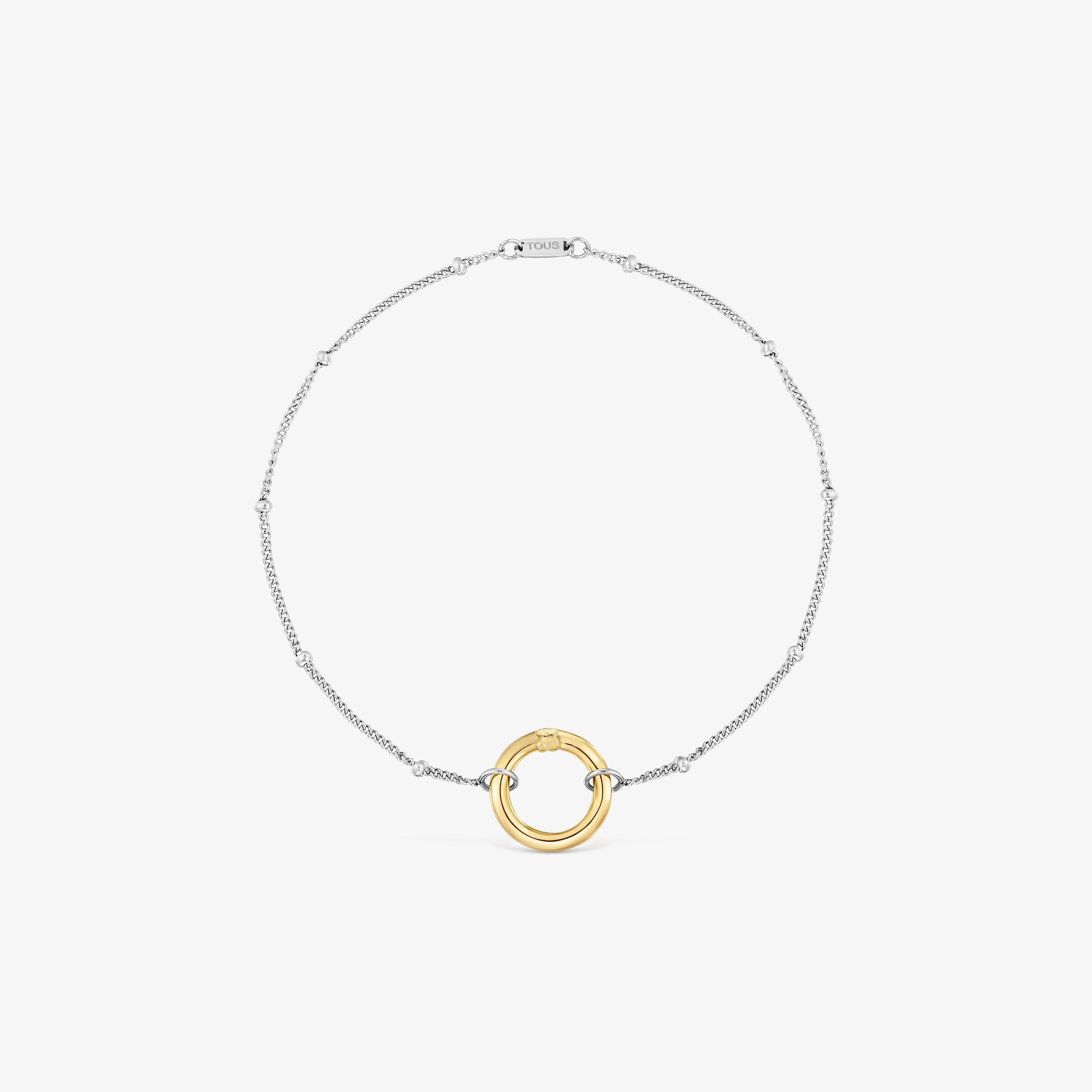 Steel chain Bracelet with 18K solid gold ring Hold