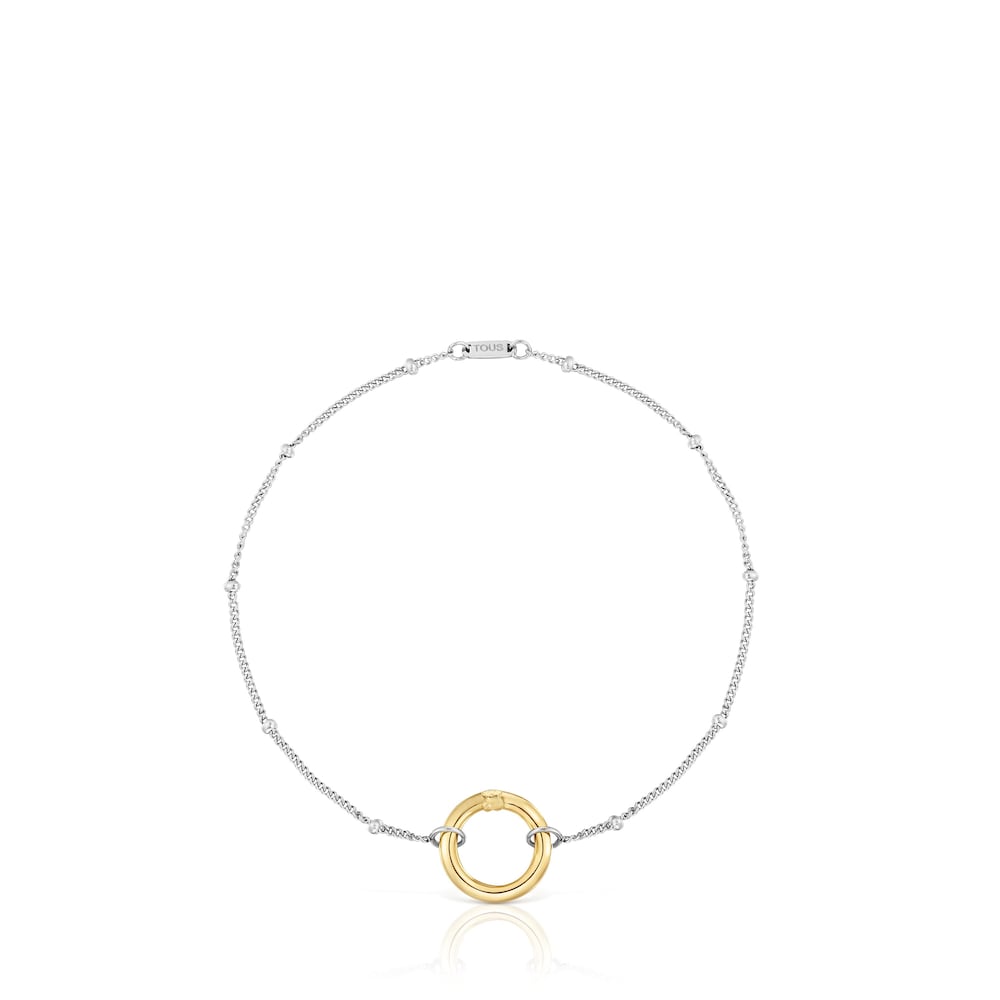 Pulsera cadena de acero y anilla de oro Hold image number 1