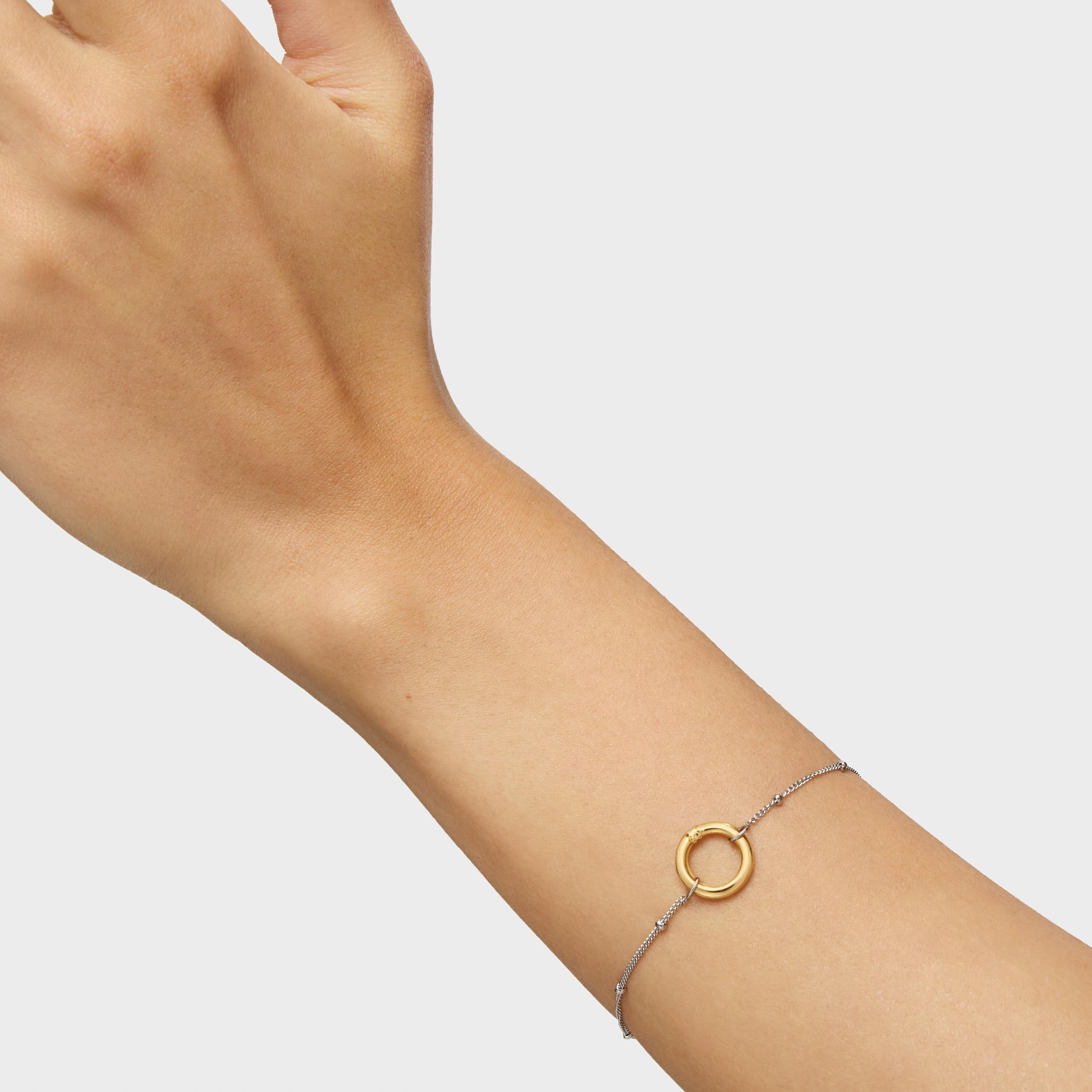 Steel chain Bracelet with 18K solid gold ring Hold