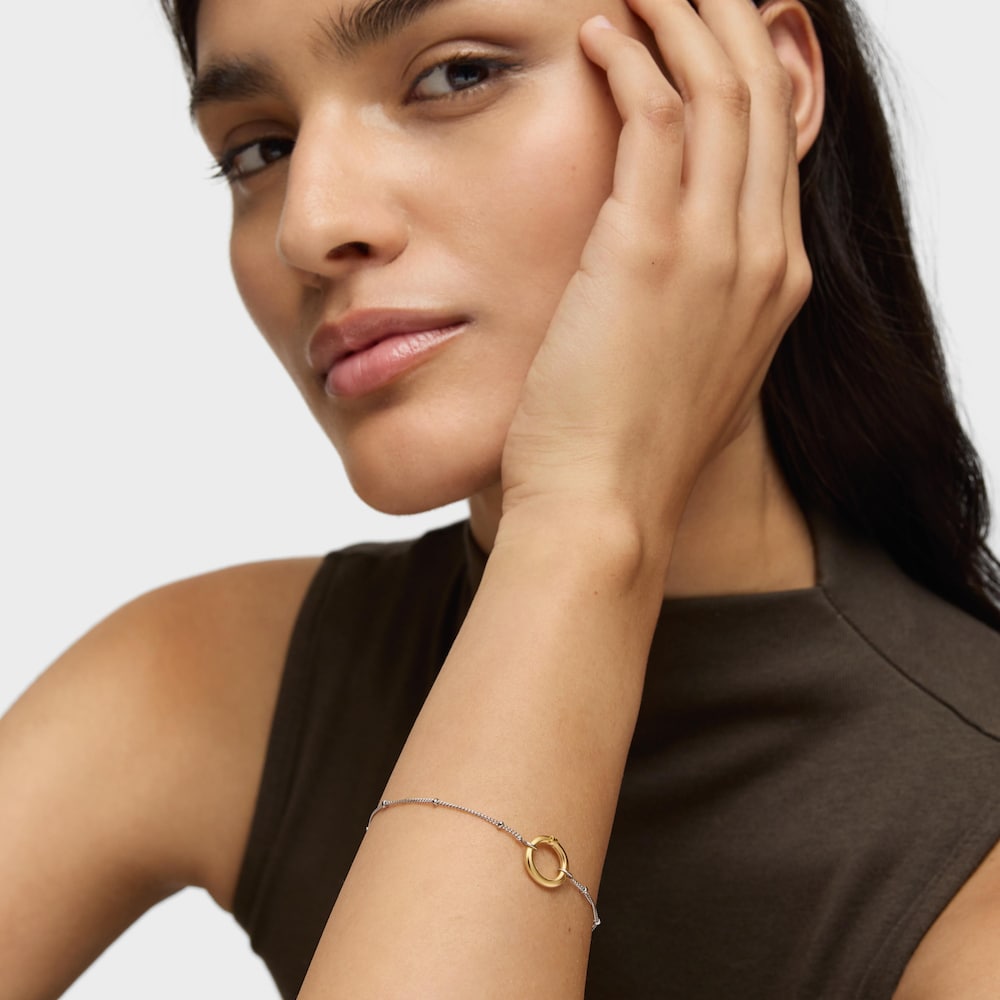 Bracciale a catena in acciaio con anello in oro Hold