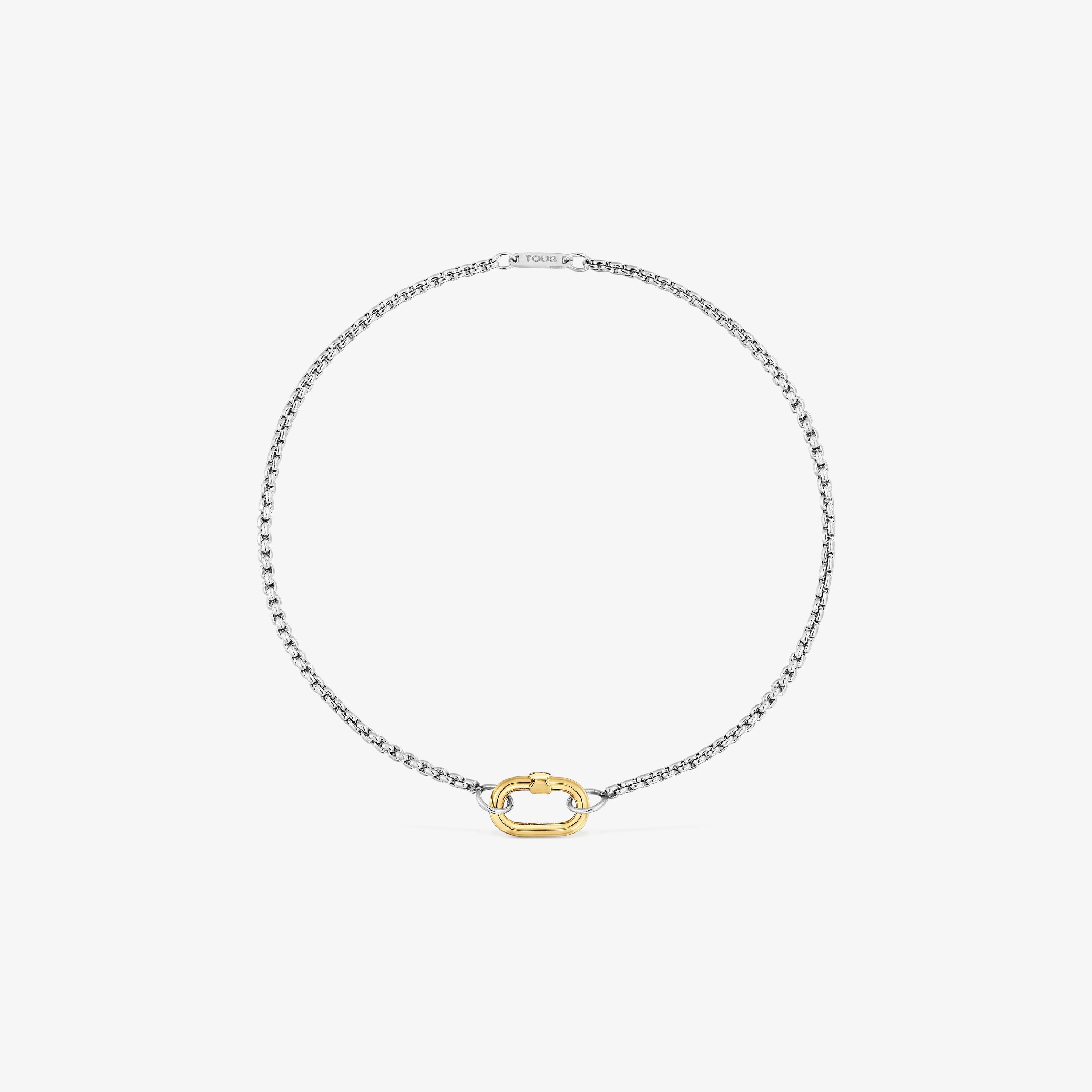 Steel chain Bracelet with 18K solid gold ring Hold Oval