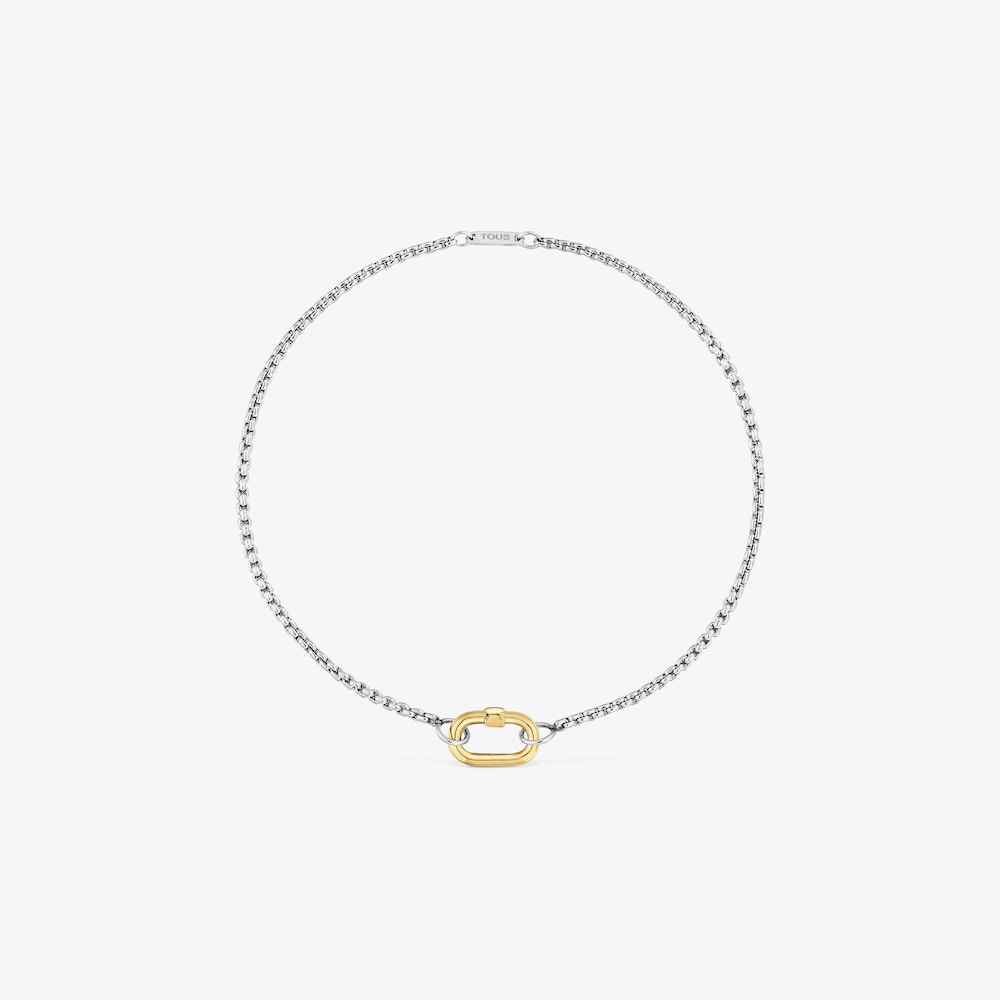 Pulsera cadena de acero y anilla de oro Hold Oval