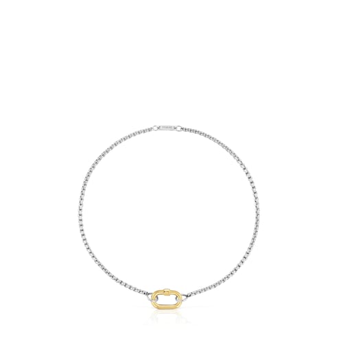 Steel chain Bracelet with gold ring Hold Oval