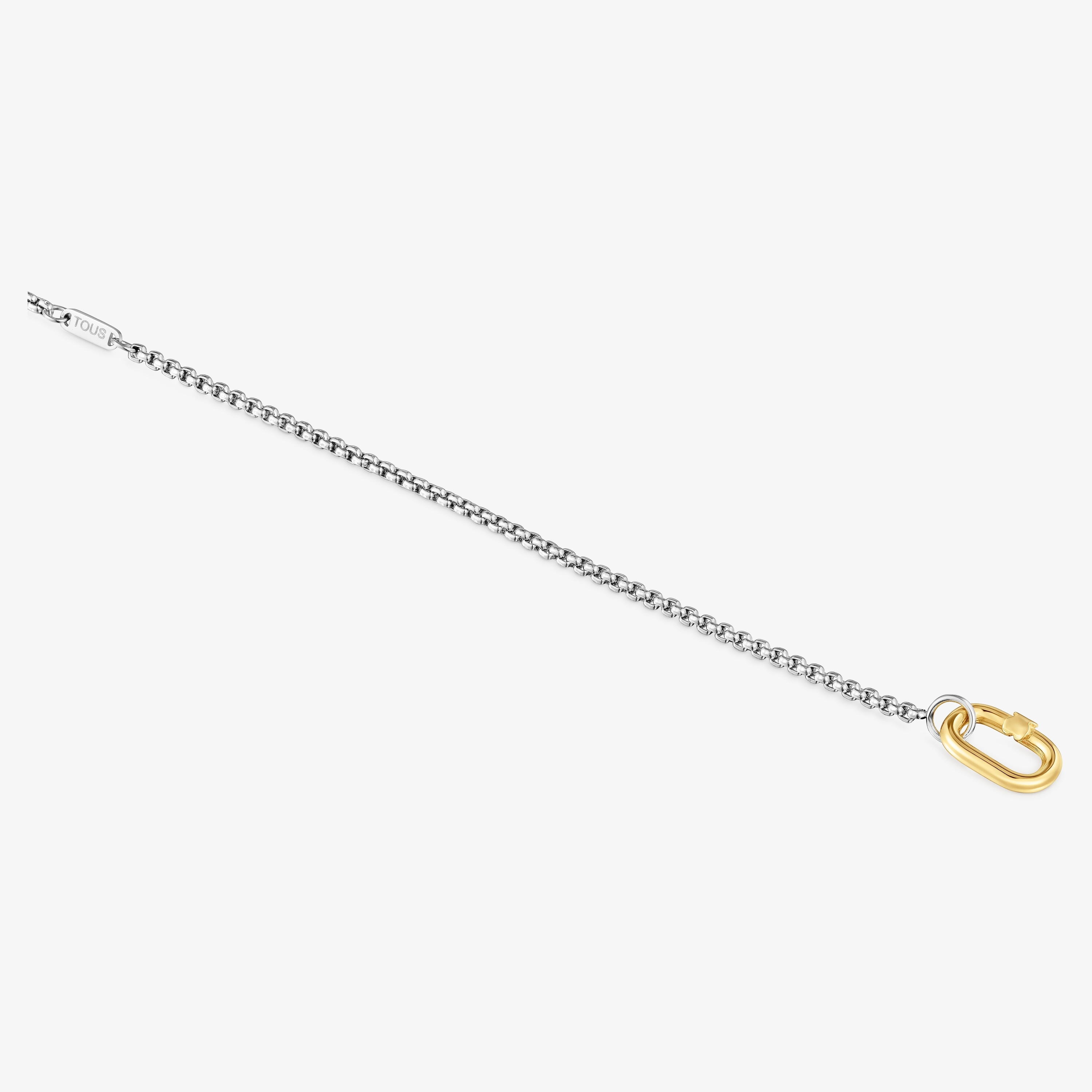 Steel chain Bracelet with 18K solid gold ring Hold Oval