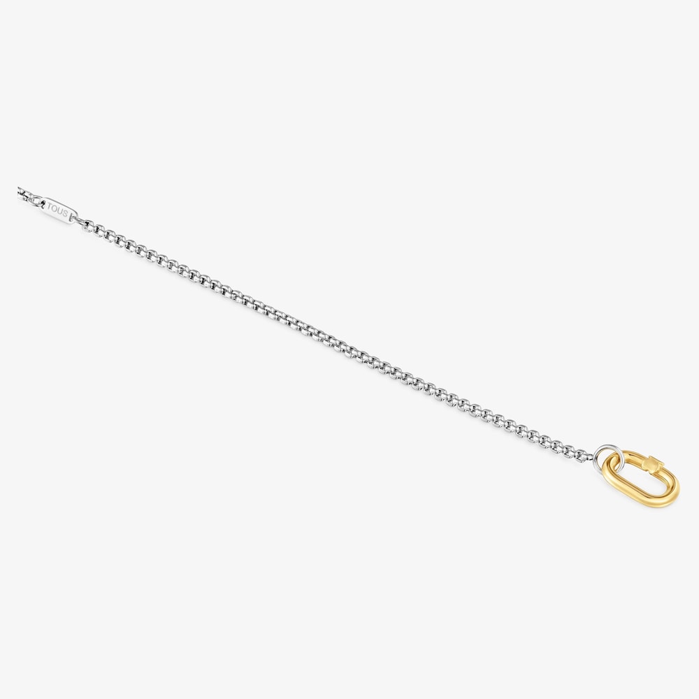 Pulsera cadena de acero y anilla de oro Hold Oval