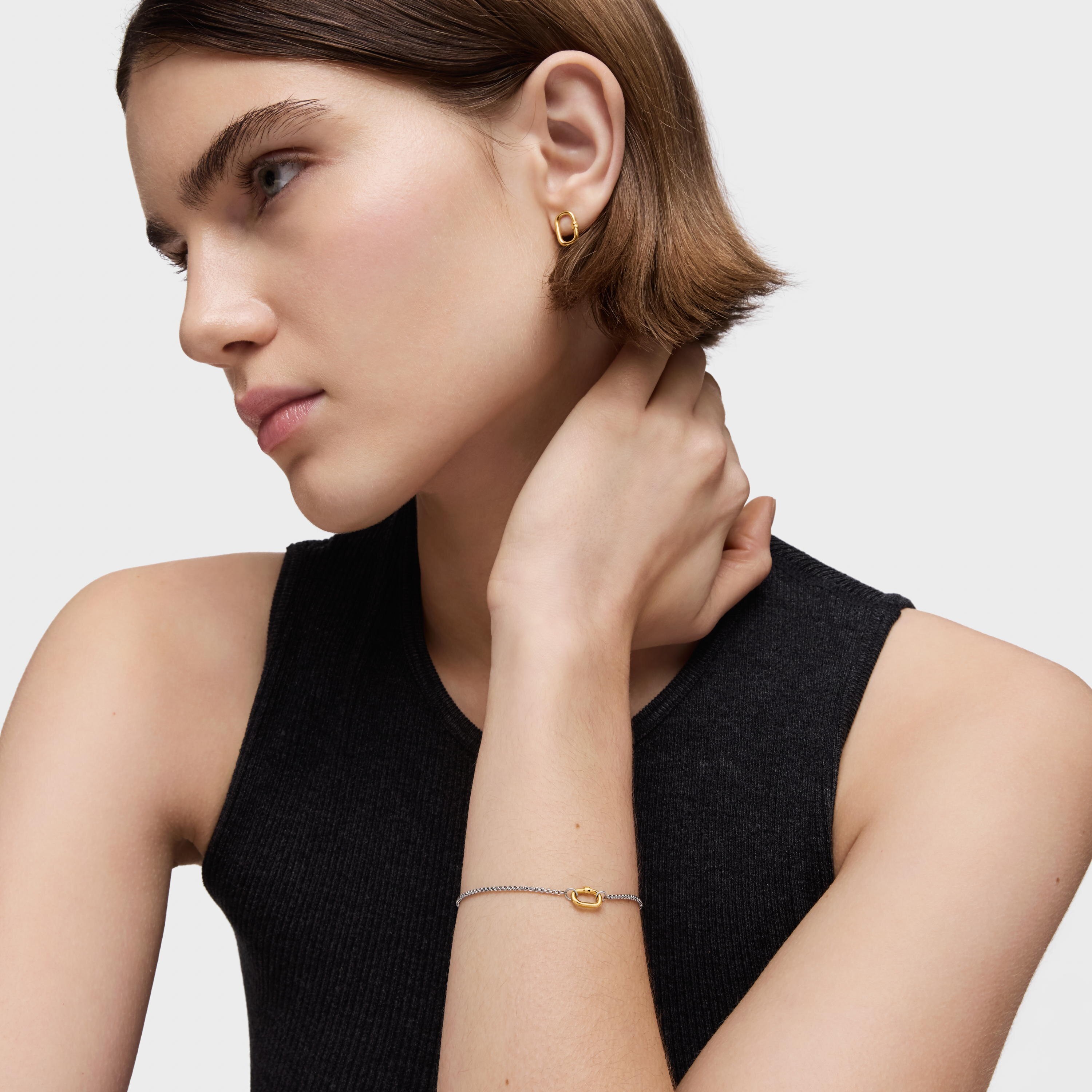 Steel chain Bracelet with 18K solid gold ring Hold Oval