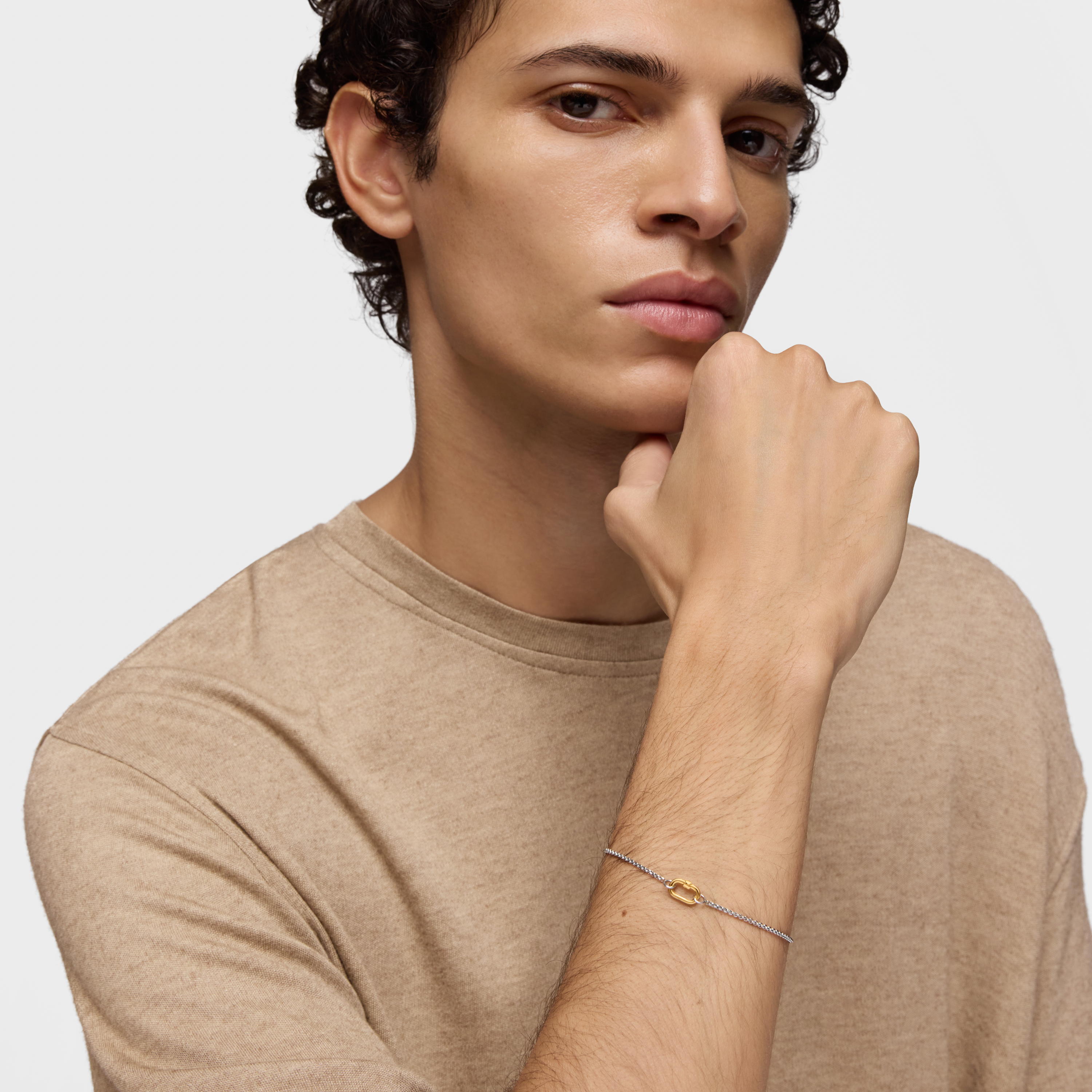 Steel chain Bracelet with 18K solid gold ring Hold Oval