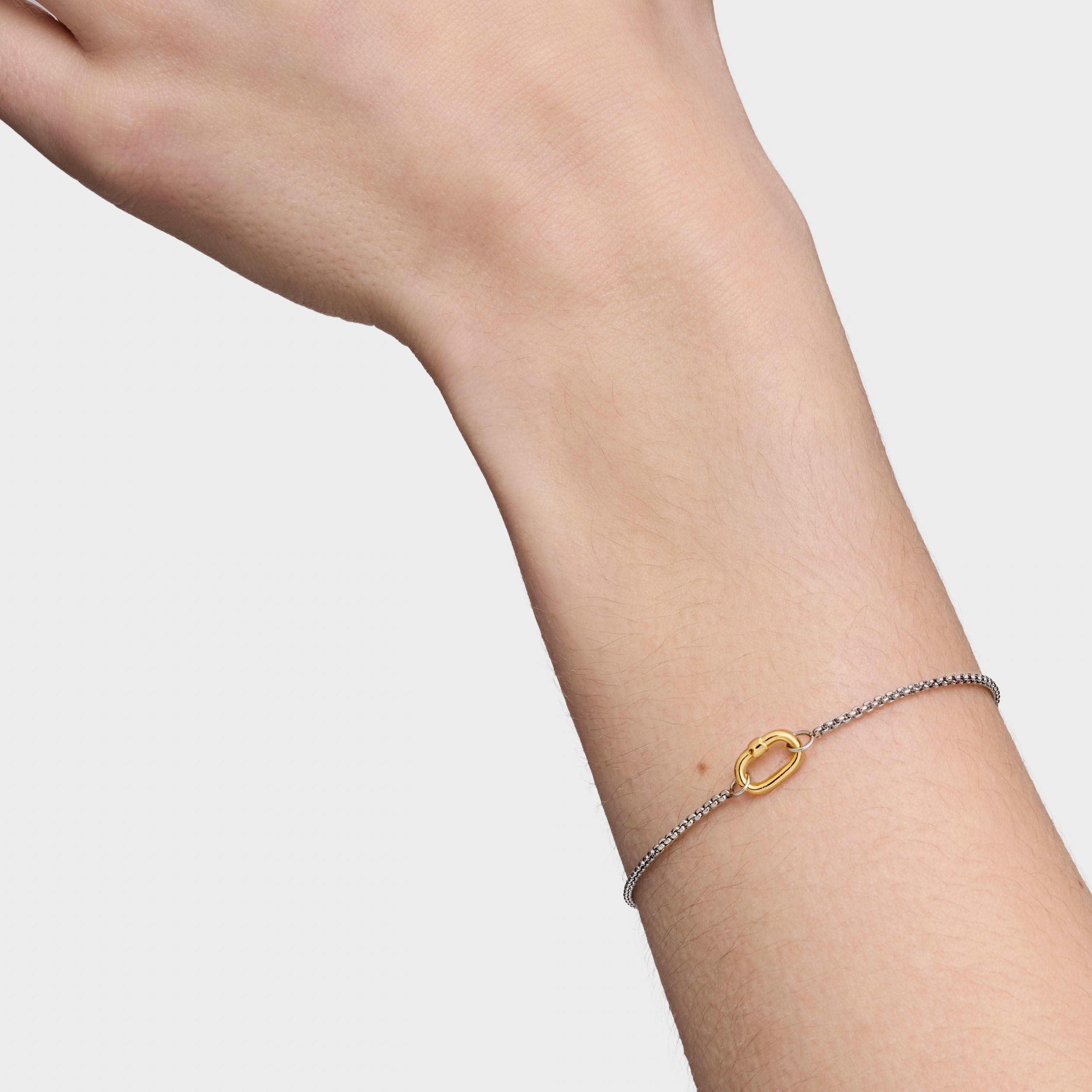 Steel chain Bracelet with 18K solid gold ring Hold Oval